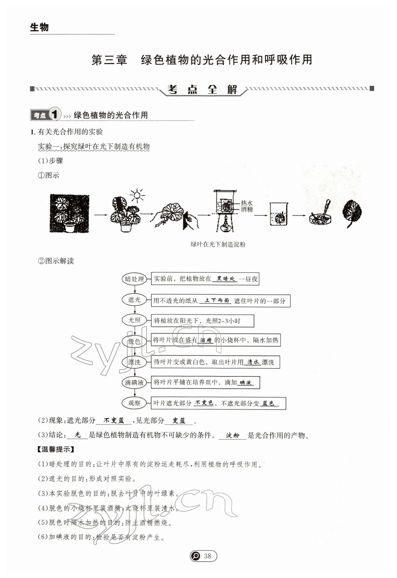 2022年试题突破中考全接触生物四川专版&nbsp;参考答案第38页