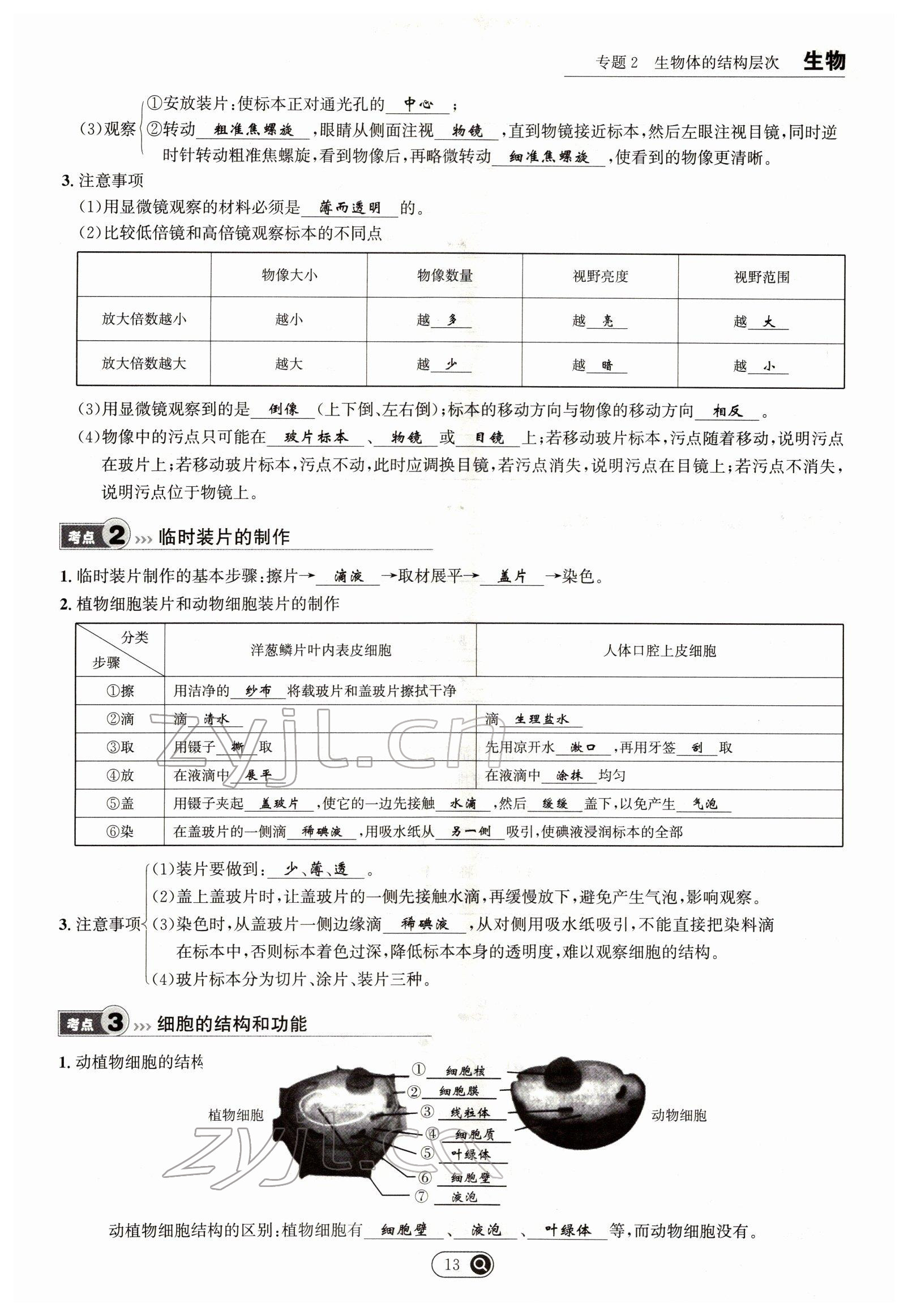 2022年试题突破中考全接触生物四川专版&nbsp;参考答案第13页