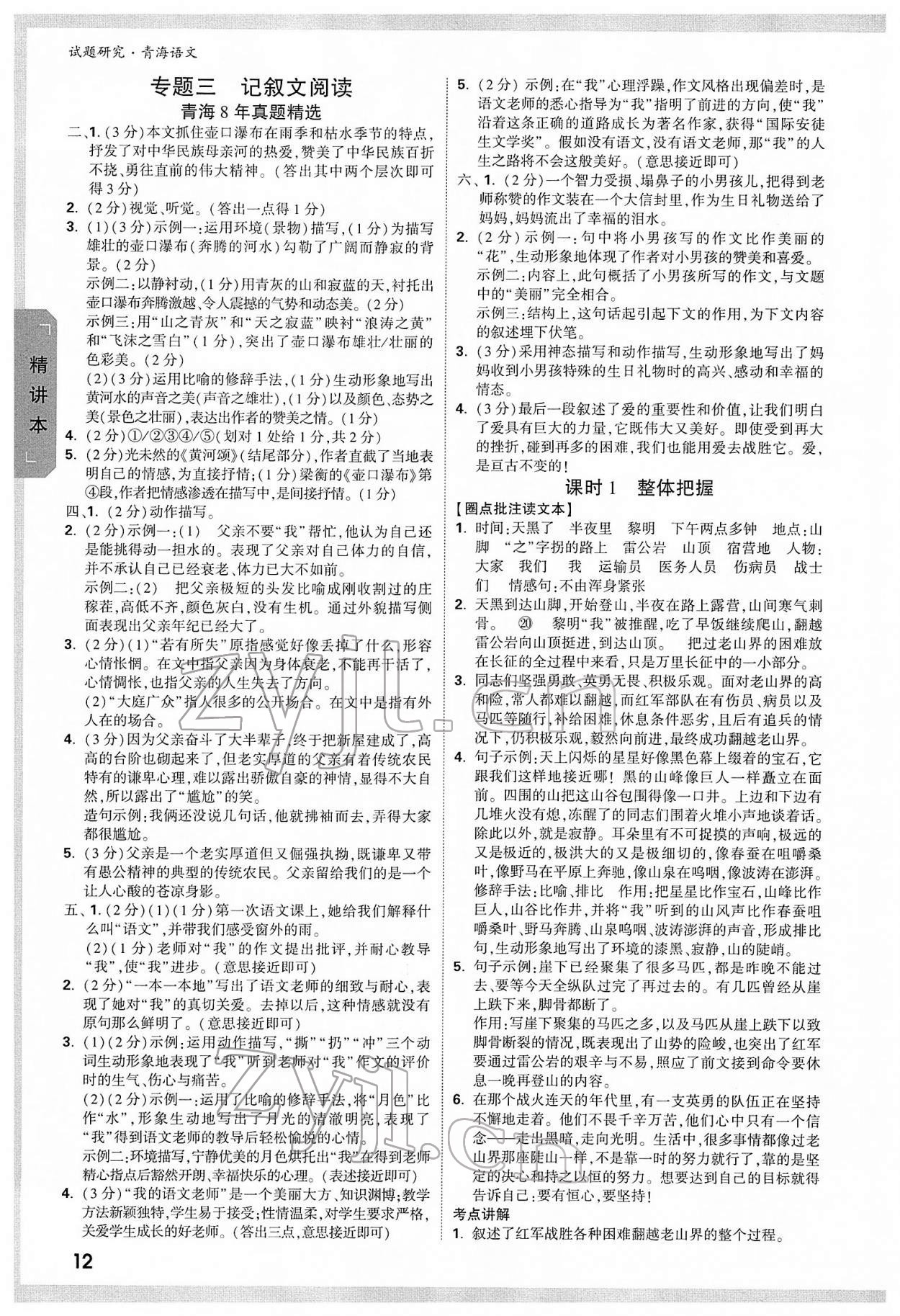 2022年万唯中考试题研究语文青海专版 参考答案第11页