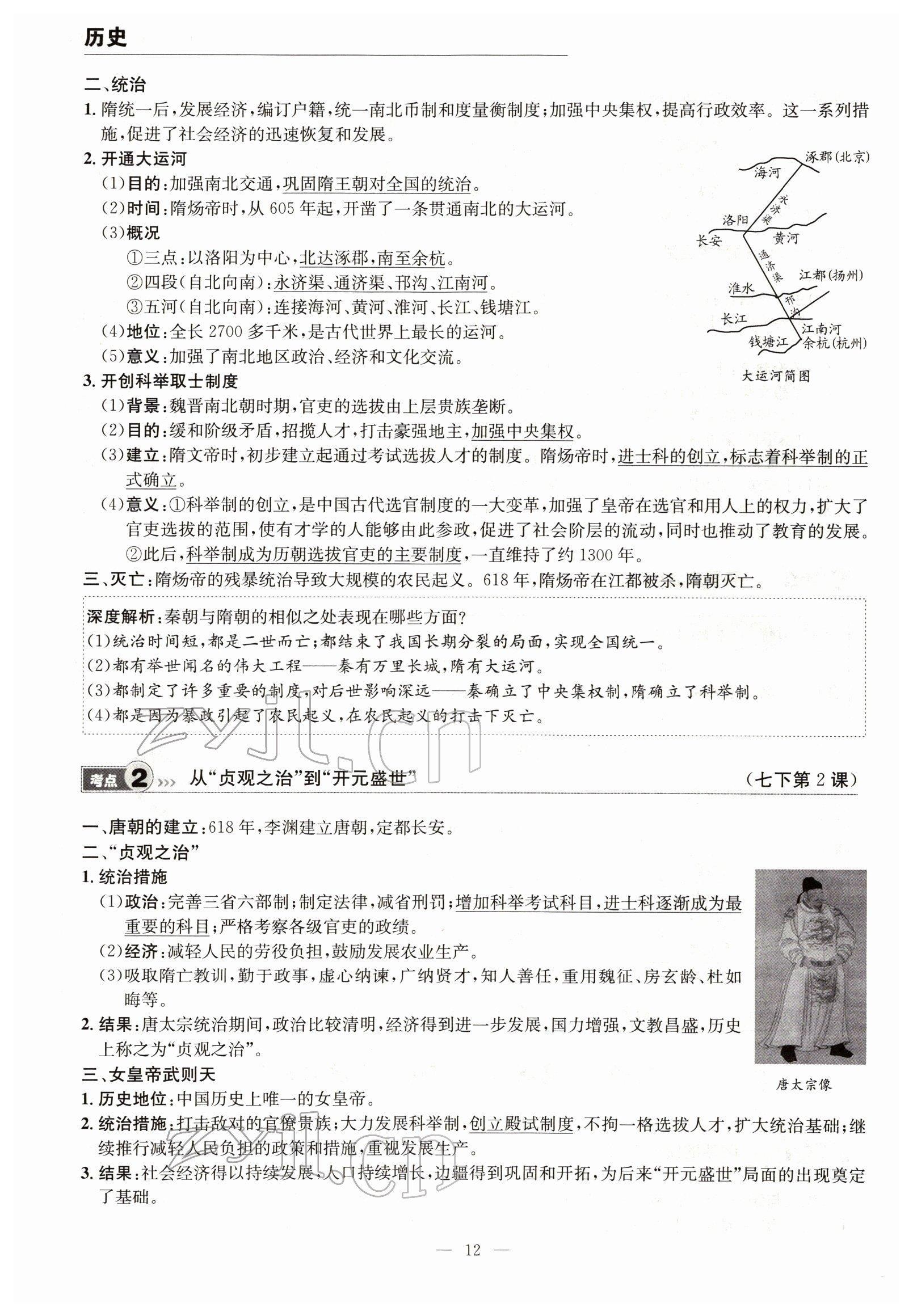 2022年试题突破中考全接触历史四川专版&nbsp;参考答案第12页