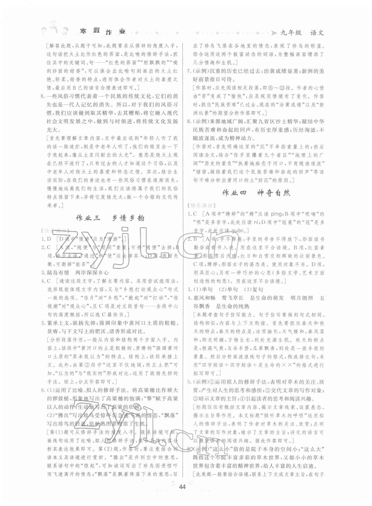 2022年寒假作業(yè)九年級語文內(nèi)蒙古人民出版社 第2頁