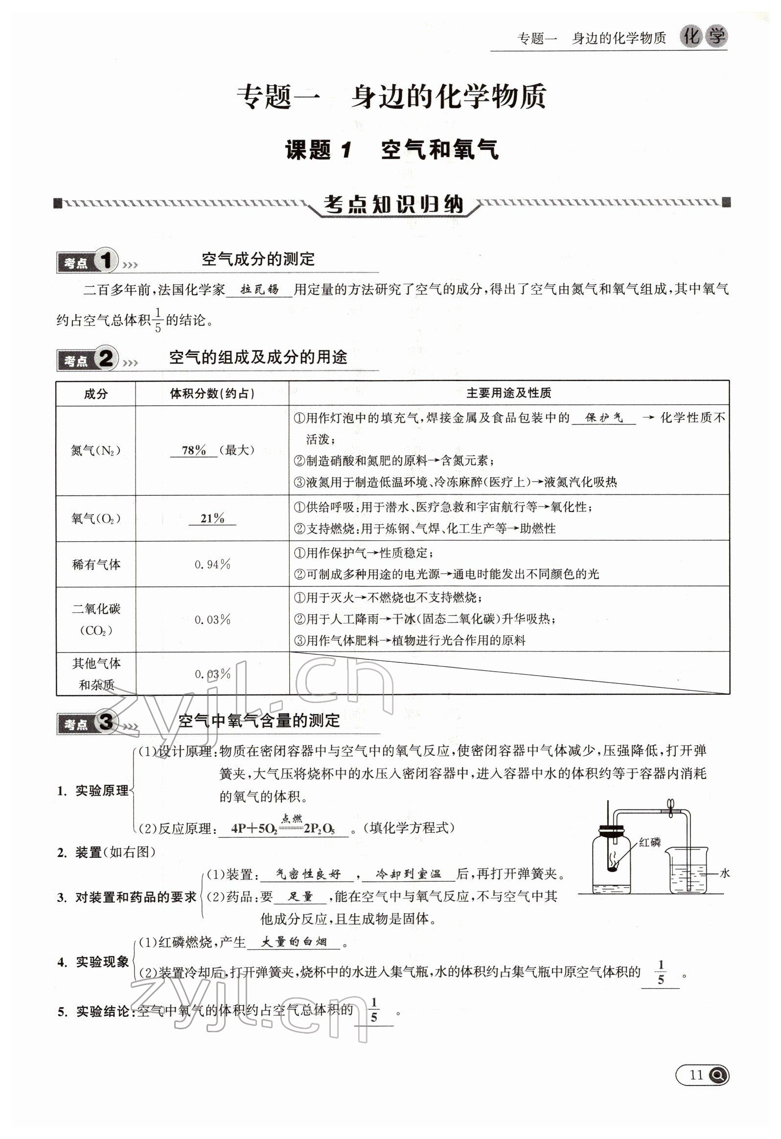 2022年试题突破中考全接触化学四川专版&nbsp;参考答案第11页