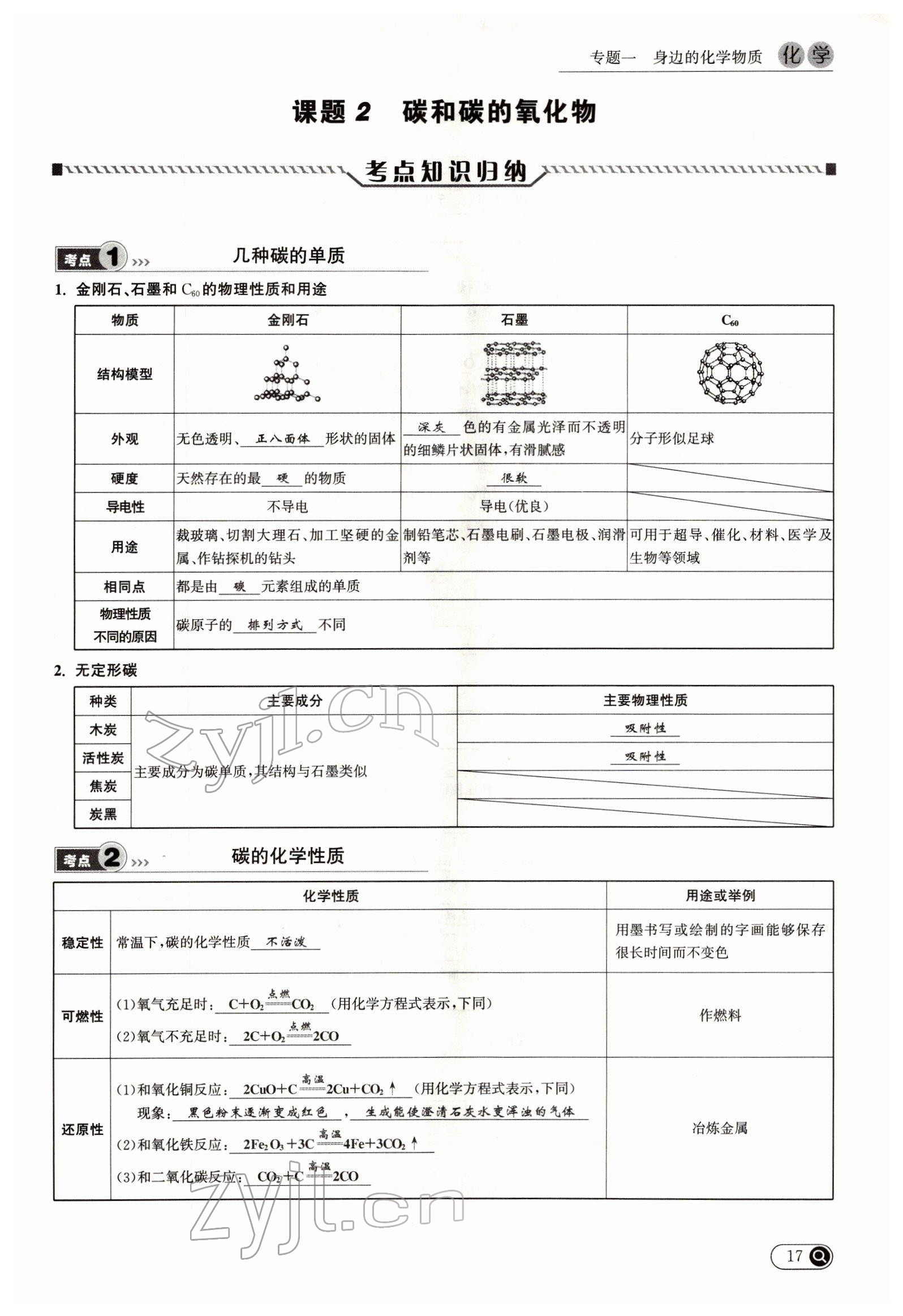 2022年试题突破中考全接触化学四川专版&nbsp;参考答案第17页