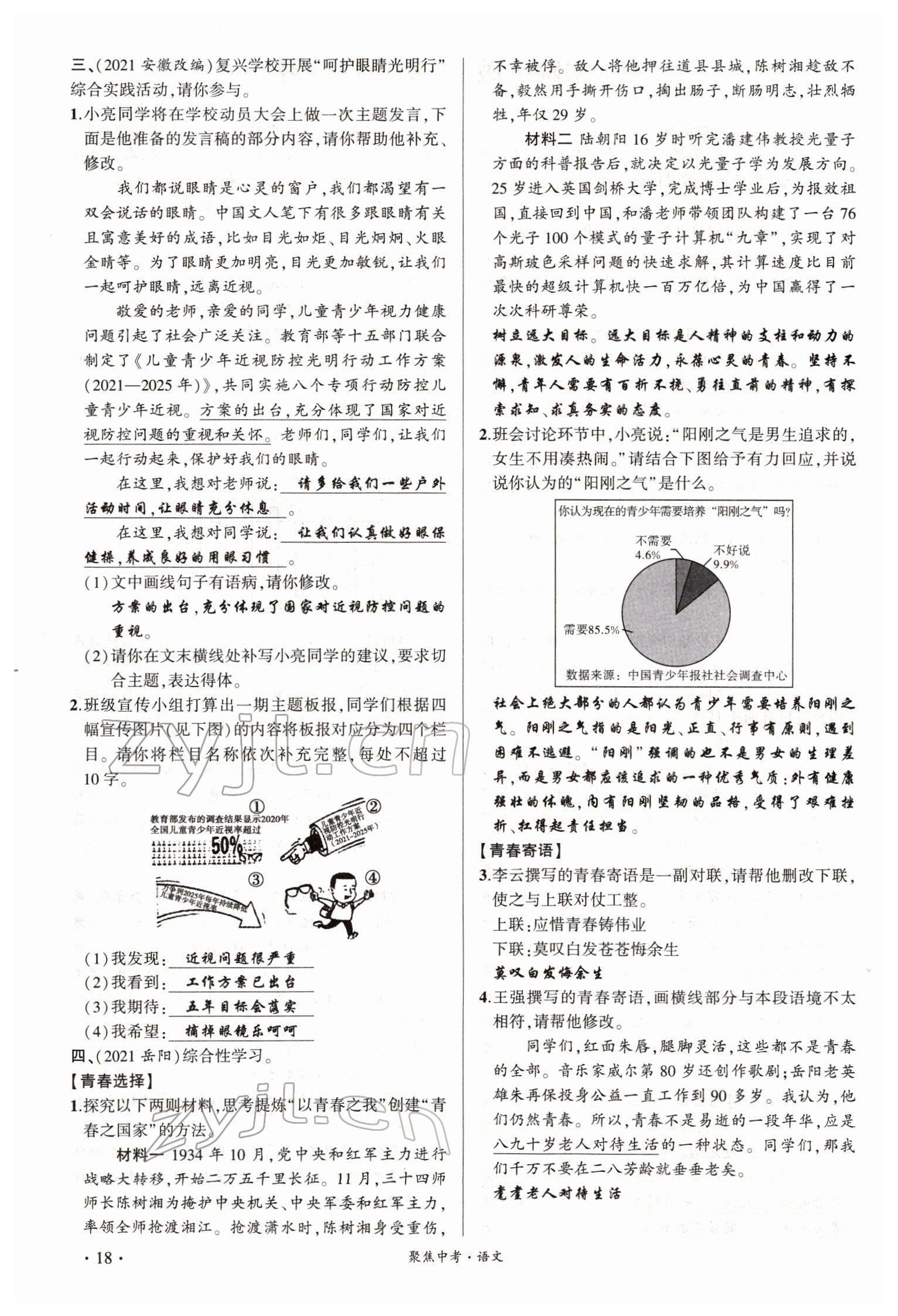 2022年聚焦中考語文四川專版 參考答案第17頁