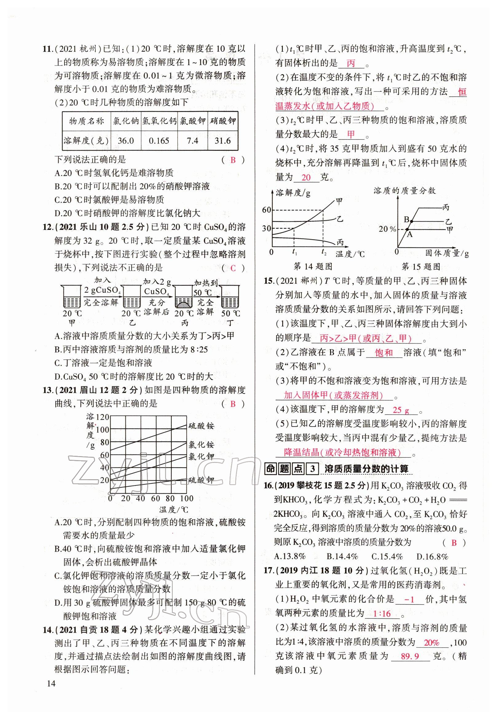 2022年聚焦中考化學(xué)四川專版 參考答案第14頁(yè)