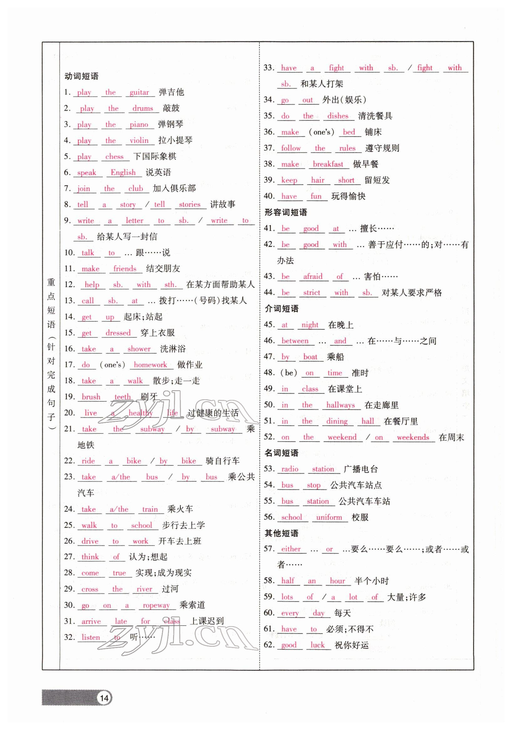 2022年聚焦中考英语四川专版 参考答案第14页