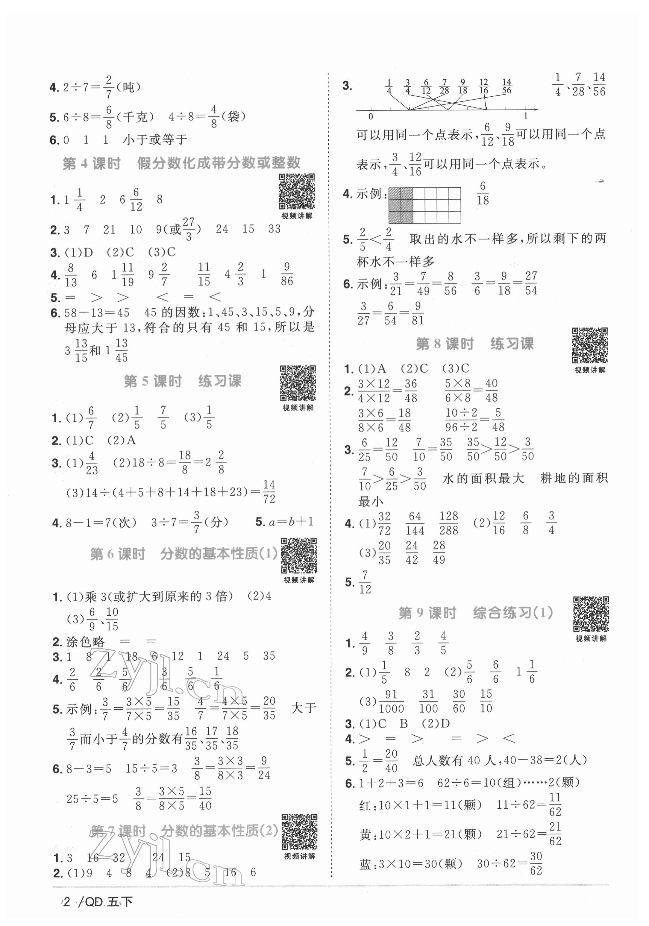 2022年阳光同学课时优化作业五年级数学下册青岛版 参考答案第2页