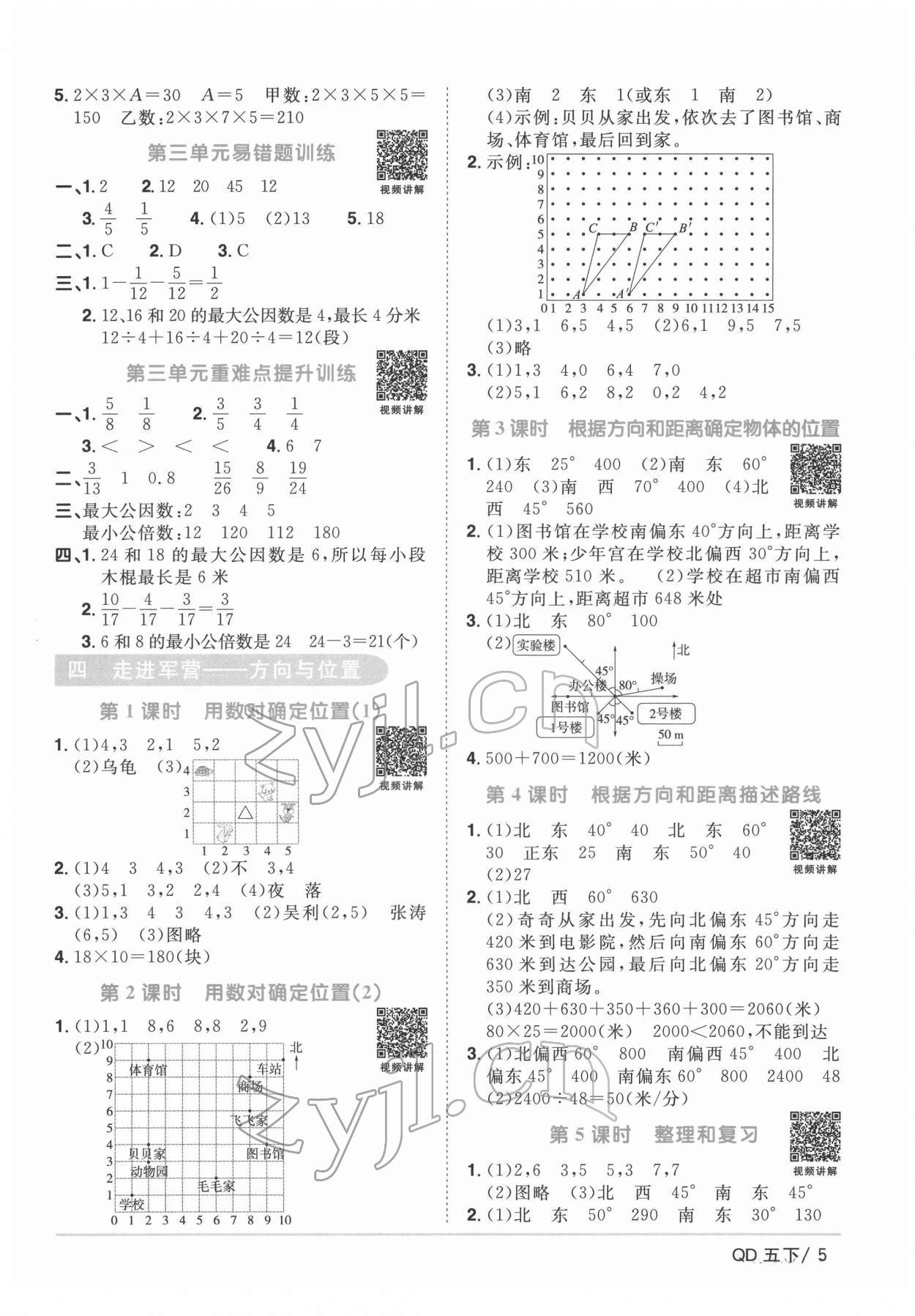 2022年阳光同学课时优化作业五年级数学下册青岛版 参考答案第5页