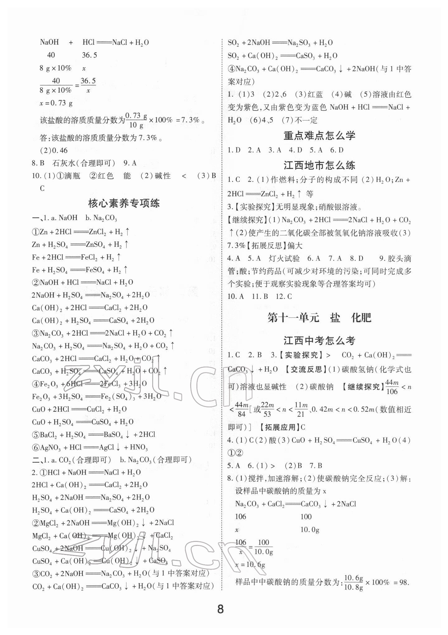 2022年領(lǐng)揚文化中考研究化學(xué)江西專版 參考答案第8頁