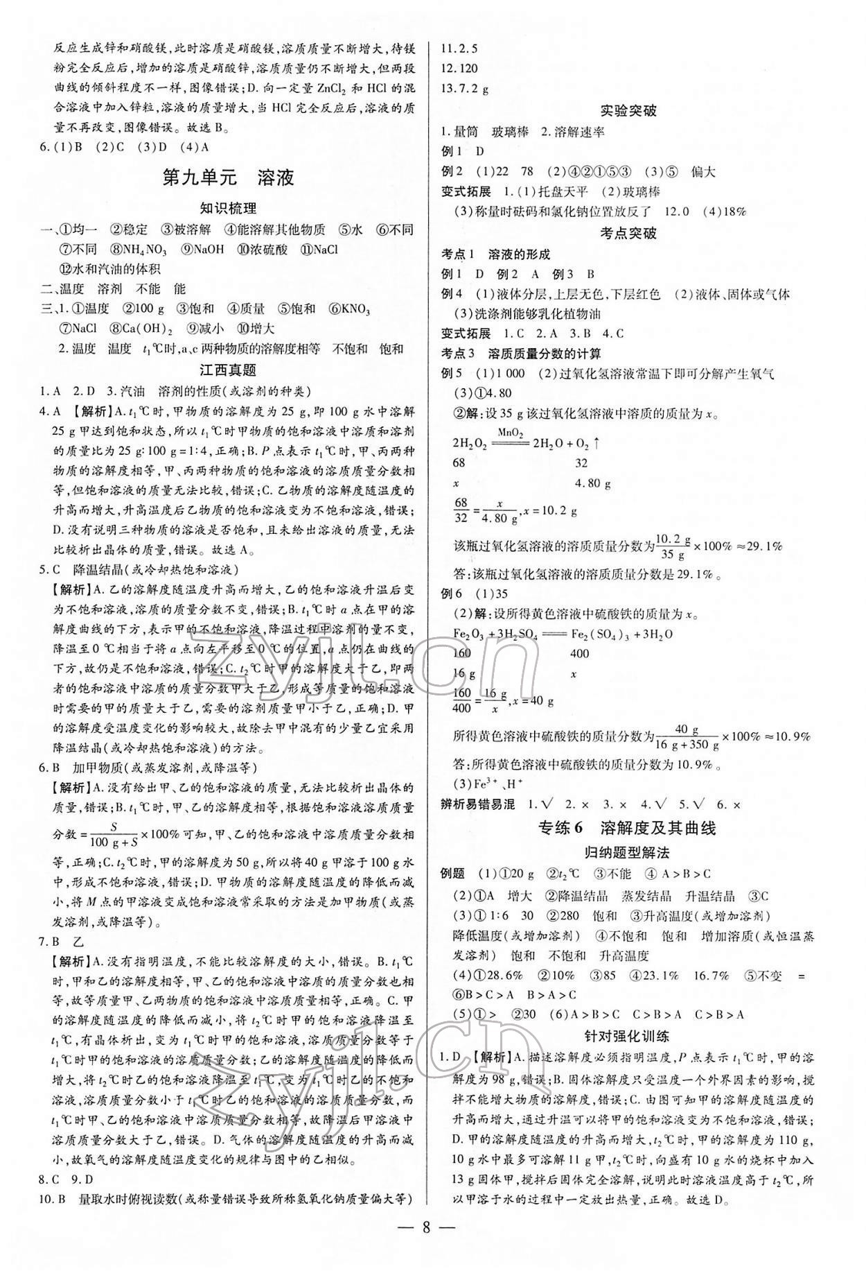 2022年領(lǐng)跑中考化學(xué)江西專版 參考答案第8頁