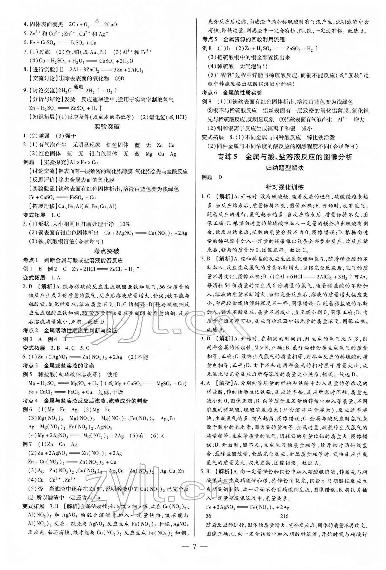 2022年領(lǐng)跑中考化學(xué)江西專版 參考答案第7頁