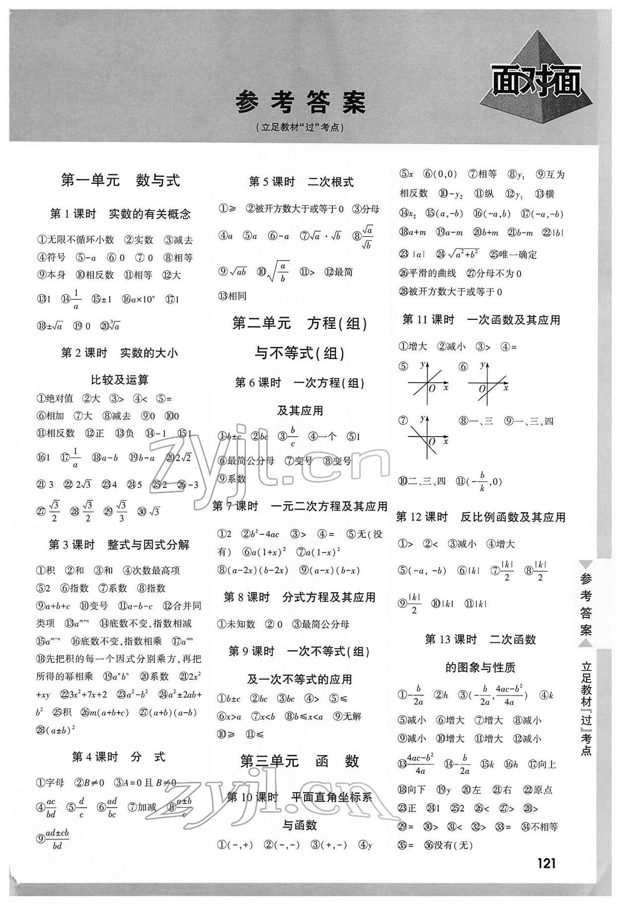 2022年廣西中考面對(duì)面數(shù)學(xué) 參考答案第1頁(yè)