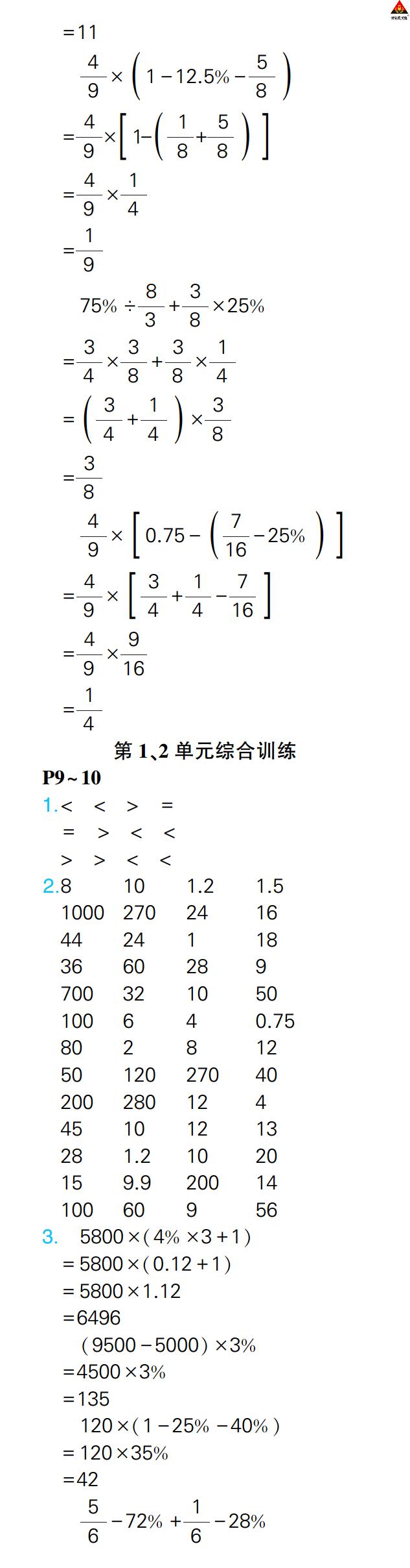 2022年狀元大課堂口算闖關(guān)六年級數(shù)學(xué)下冊人教版 參考答案第6頁