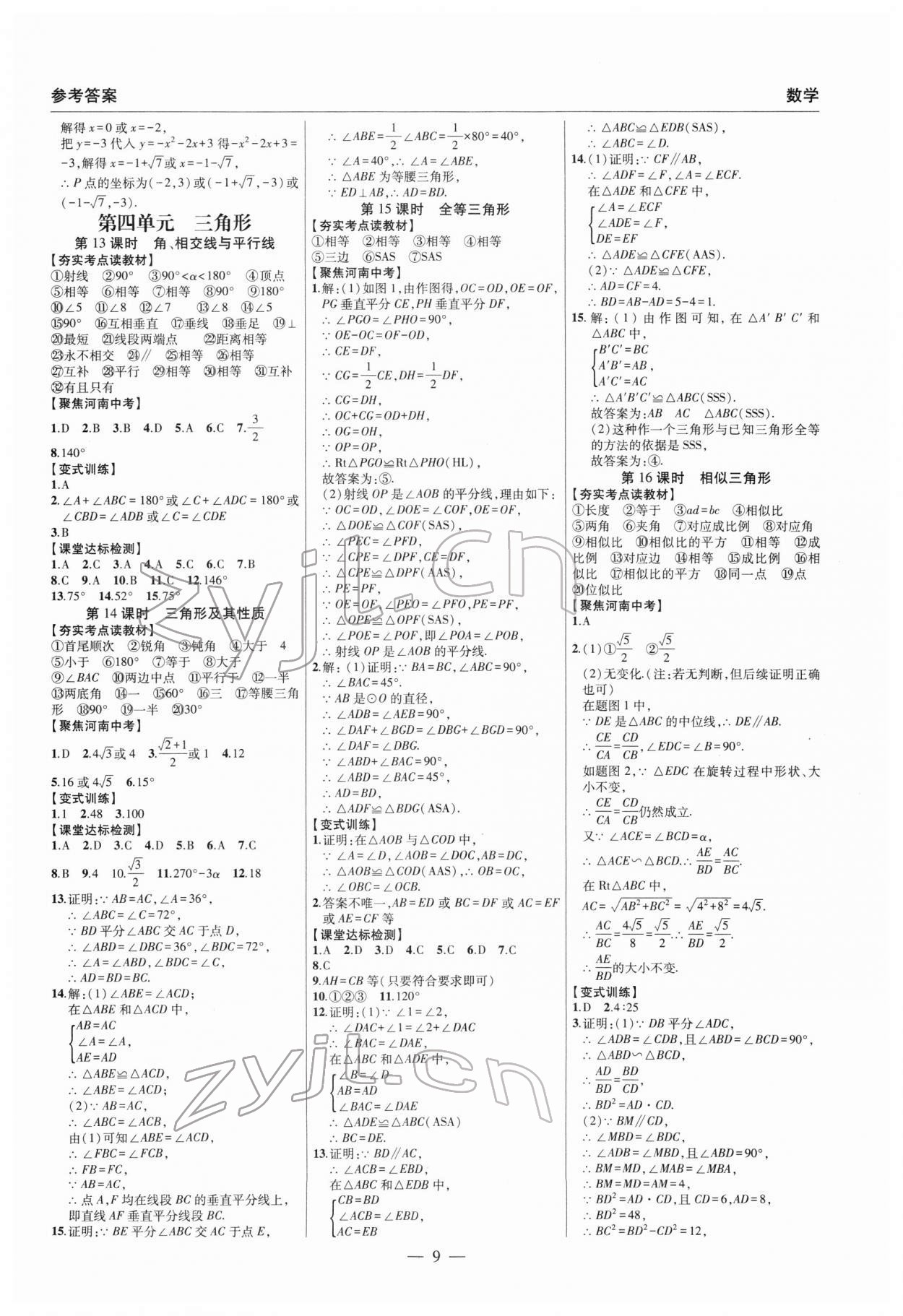 2022年硕源教育中考总复习名师解密数学河南专版 参考答案第9页