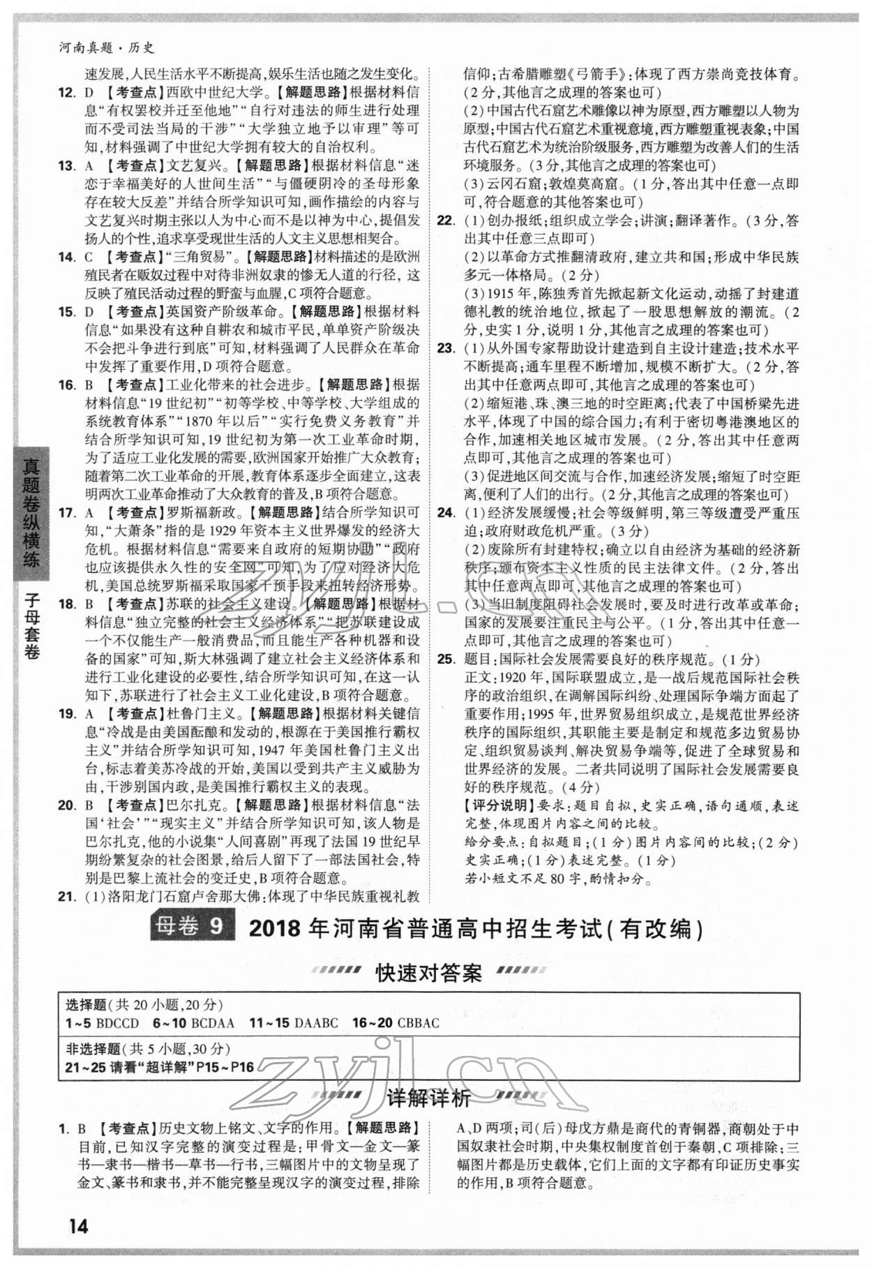 2022年萬唯中考河南真題歷史 參考答案第14頁