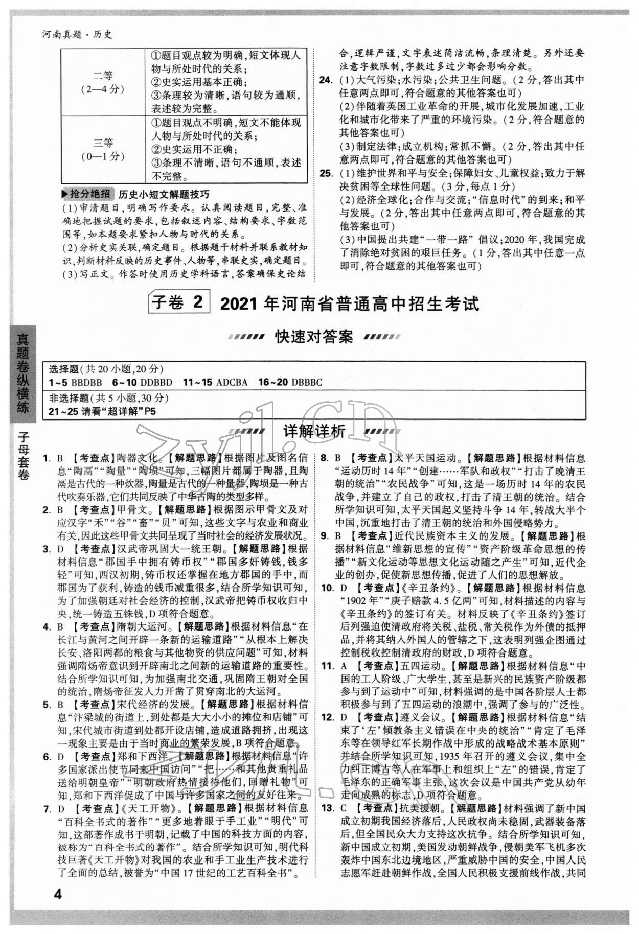 2022年萬唯中考河南真題歷史 參考答案第4頁