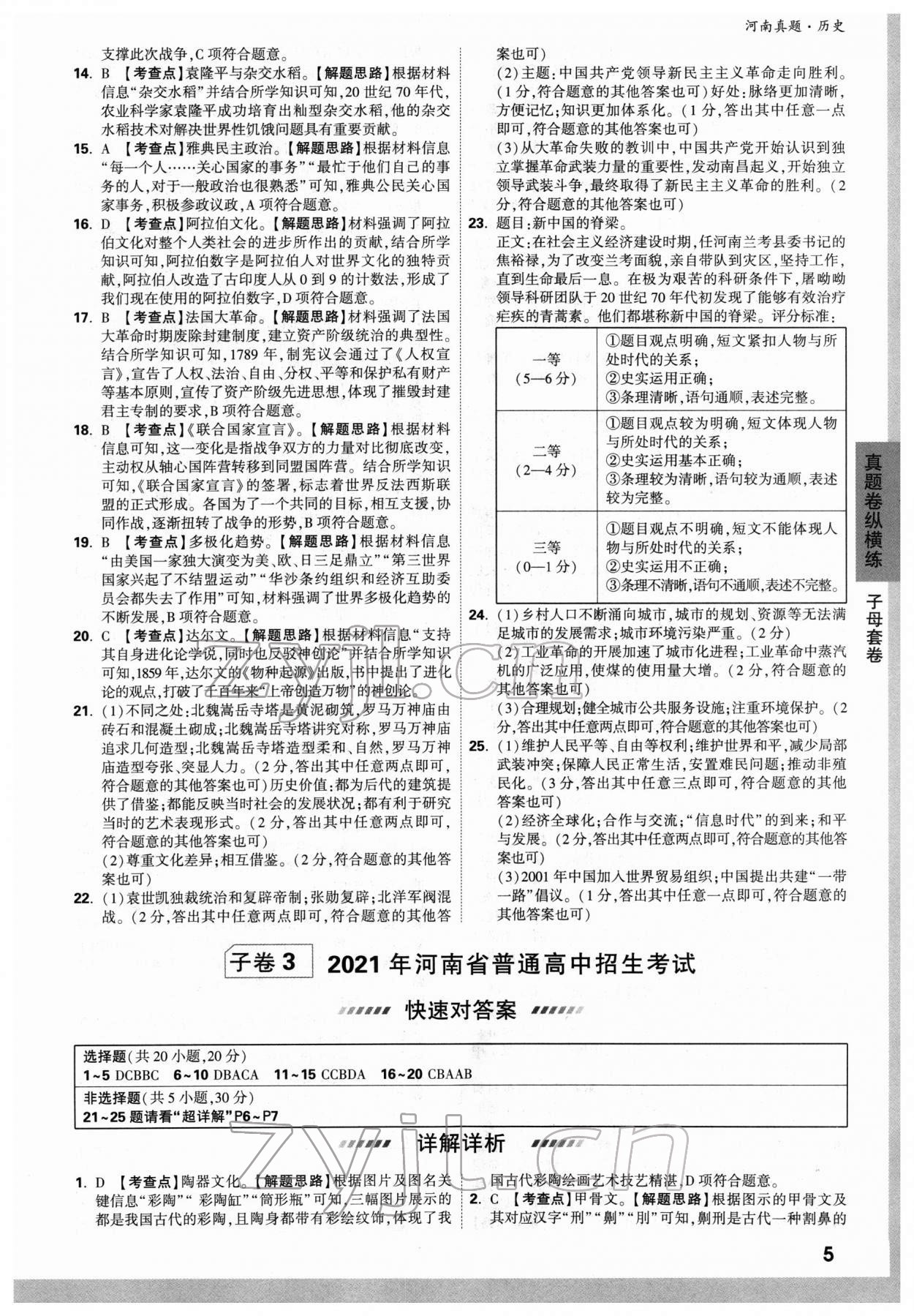 2022年萬唯中考河南真題歷史 參考答案第5頁