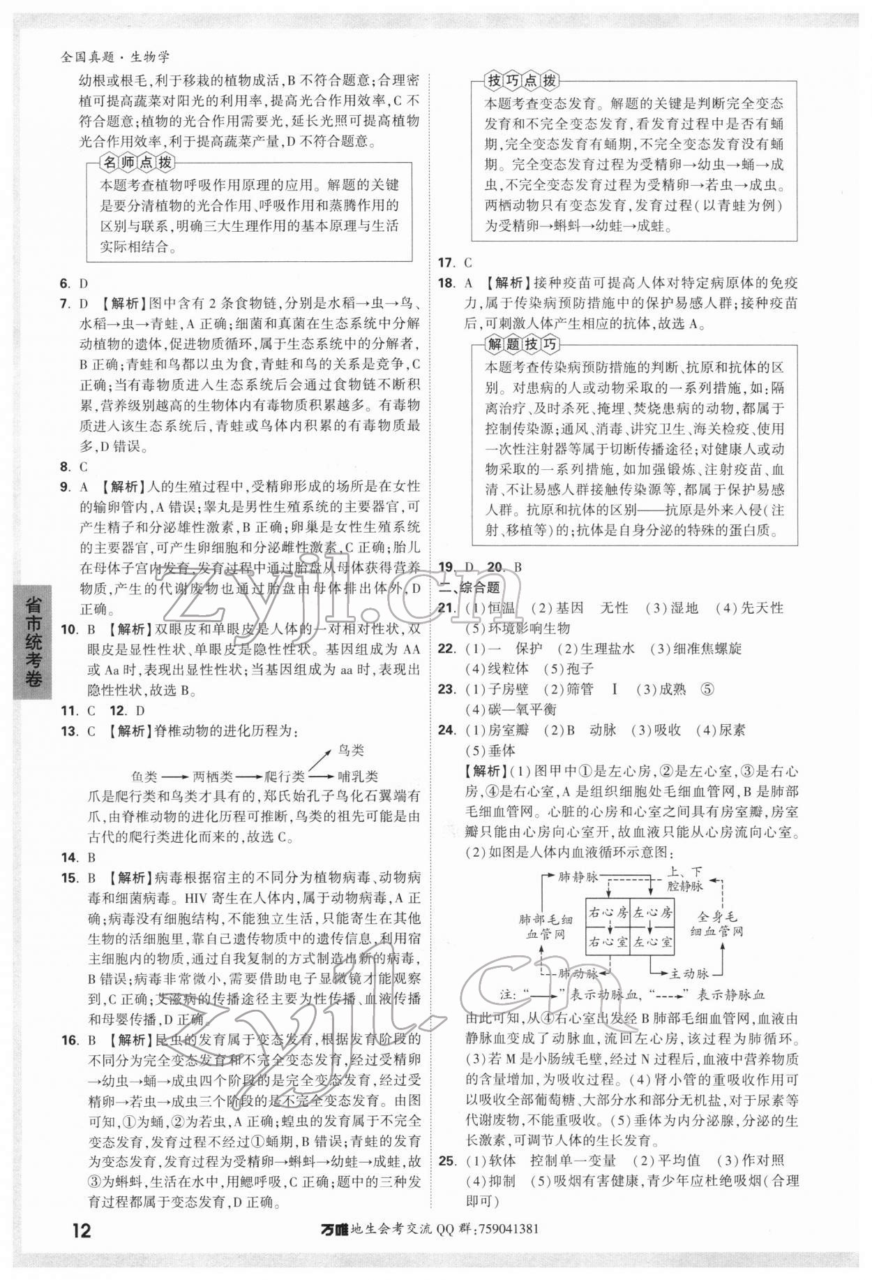 2022年萬唯中考真題生物 第10頁