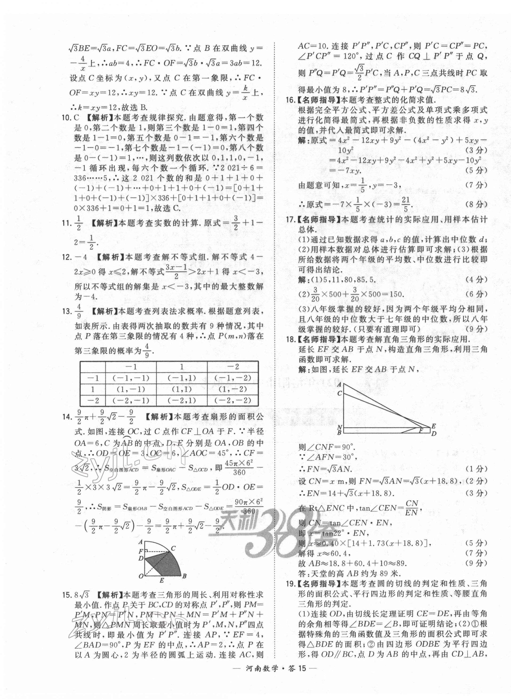 2022年天利38套中考試題精選數(shù)學中考河南專版 第15頁