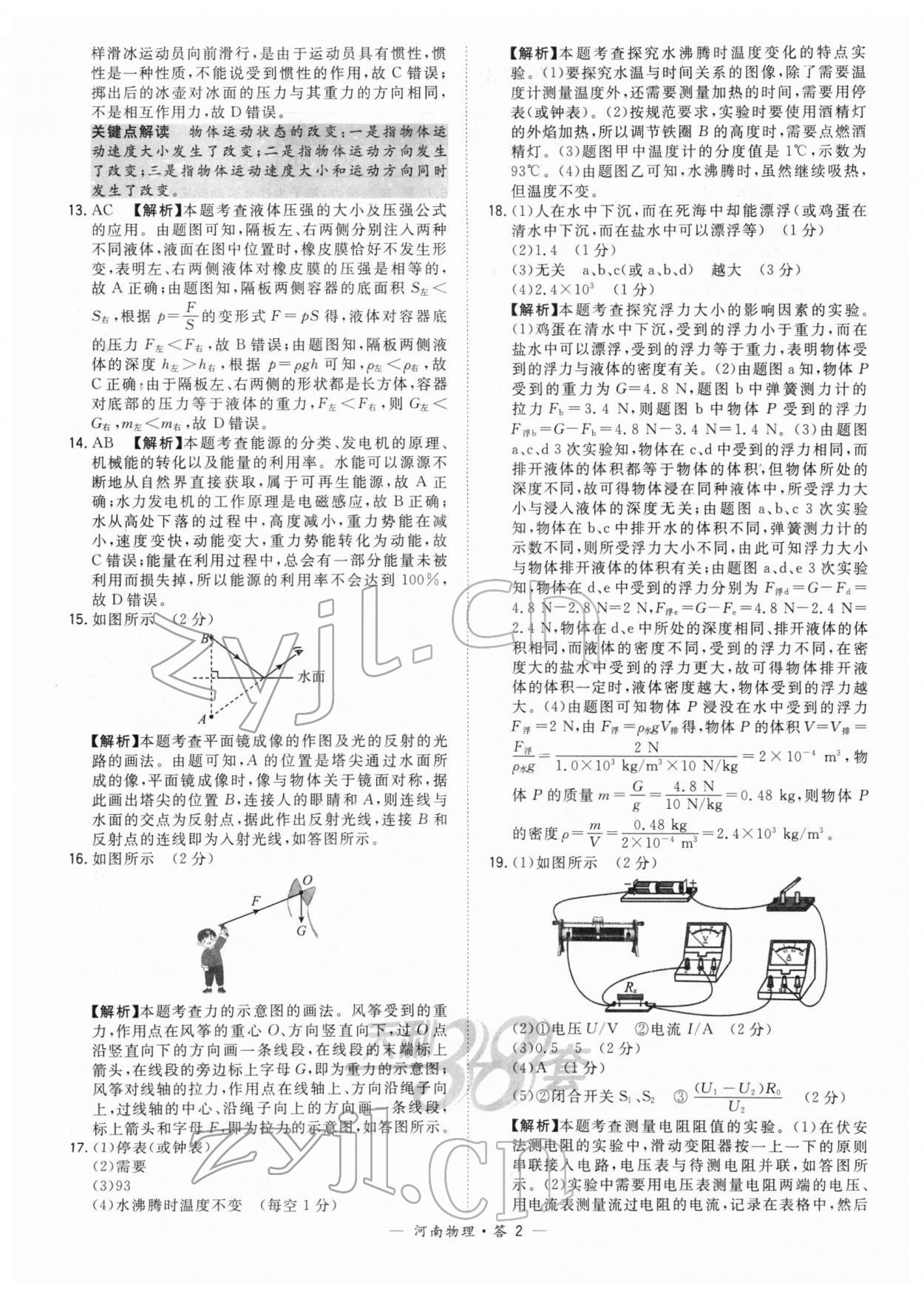 2022年天利38套中考試題精選物理中考河南專版 參考答案第2頁