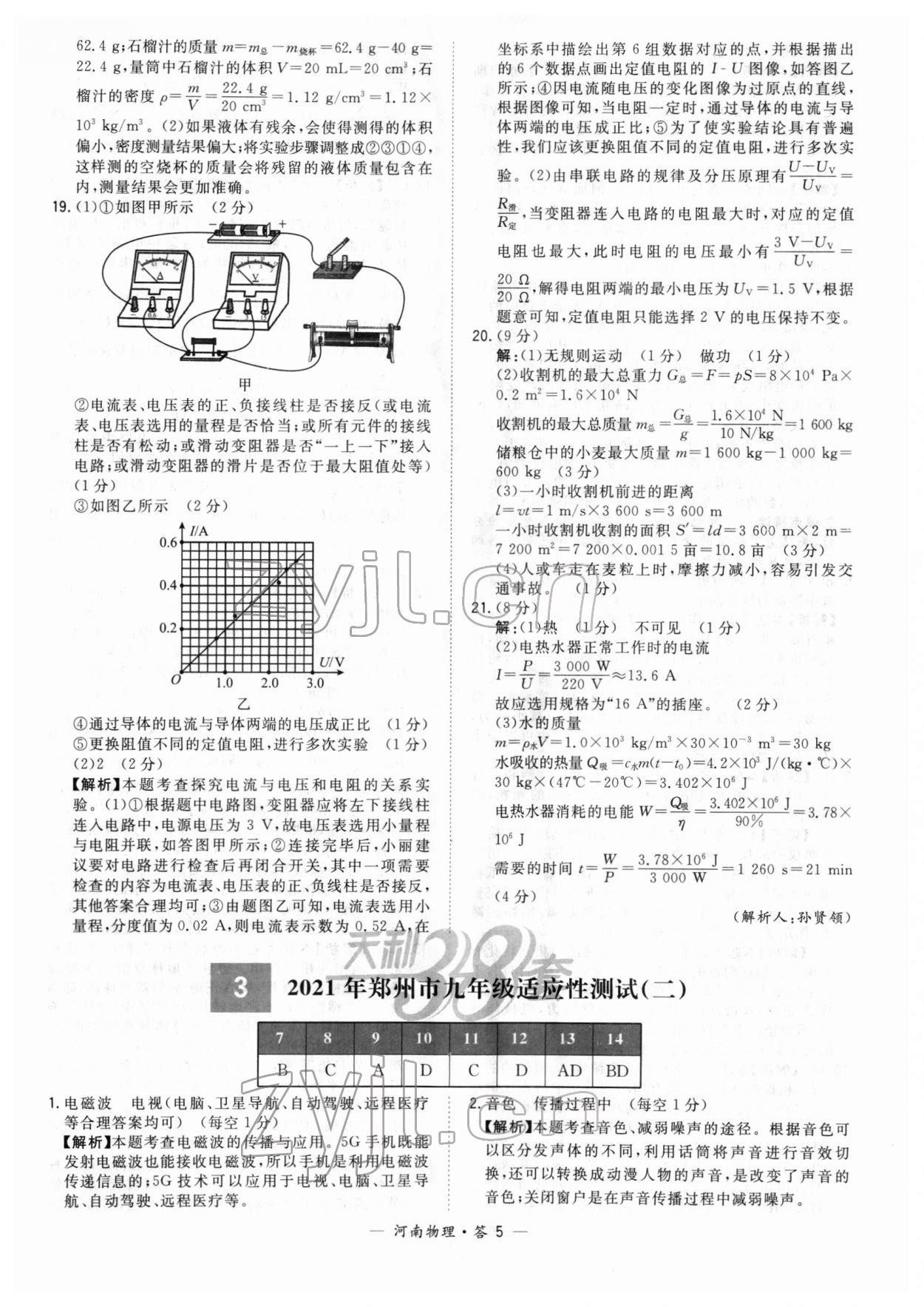 2022年天利38套中考試題精選物理中考河南專版 參考答案第5頁