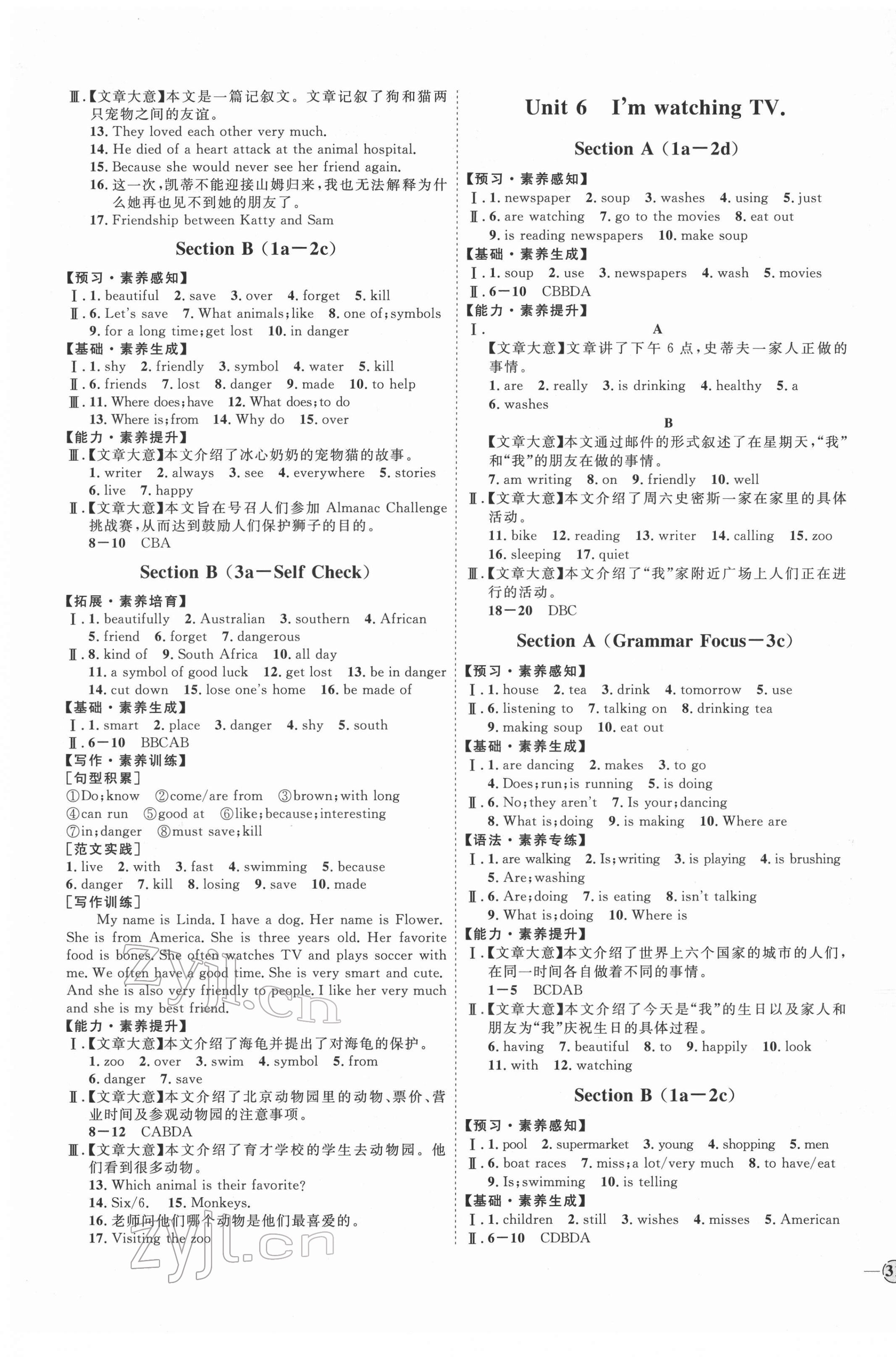 2022年优加学案课时通七年级英语下册人教版济宁专版 参考答案第5页