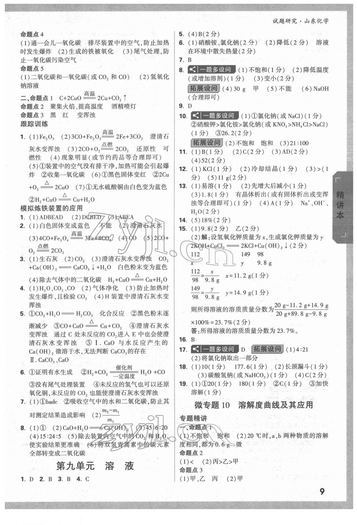 2022年万唯中考试题研究化学人教版山东专版 参考答案第8页