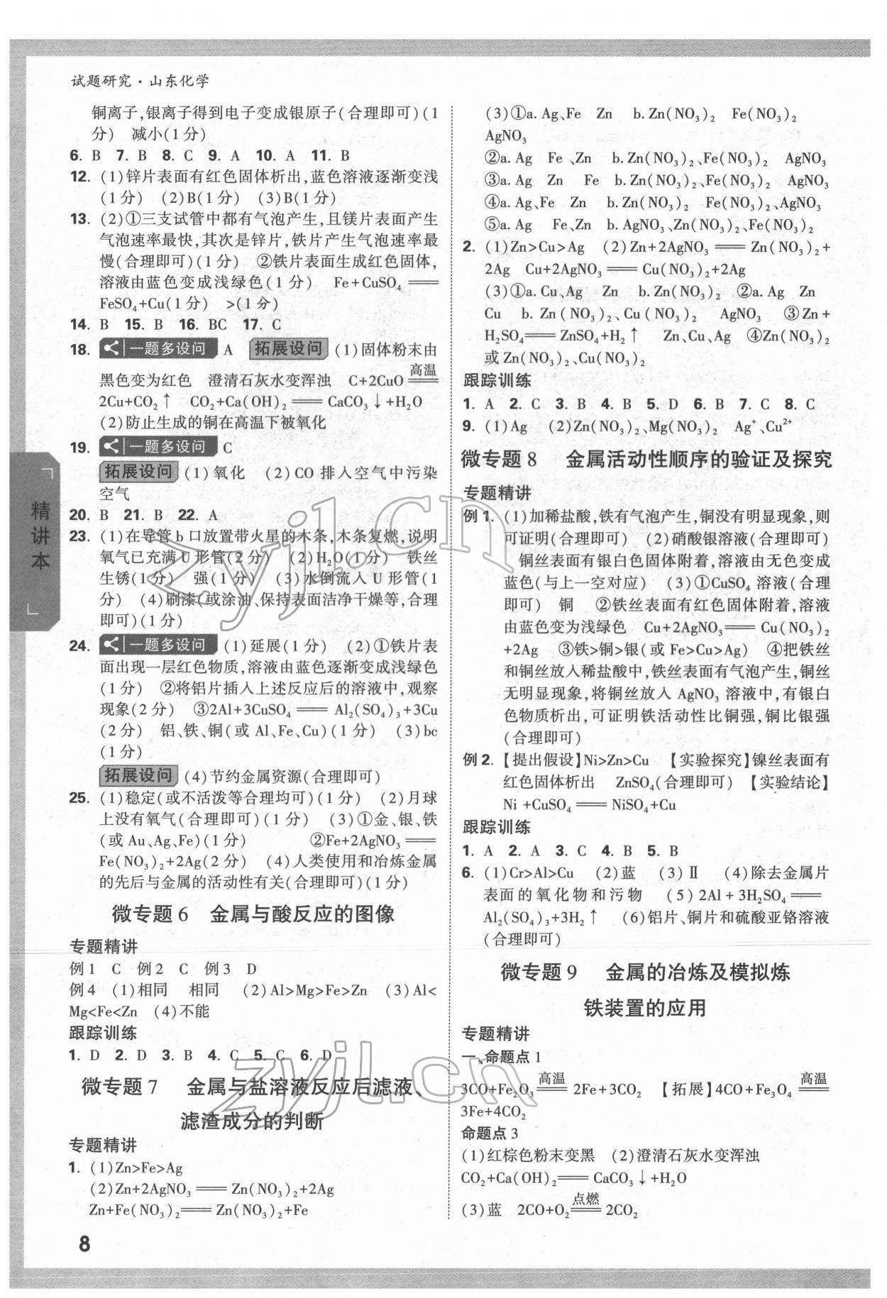 2022年萬唯中考試題研究化學(xué)人教版山東專版 參考答案第7頁