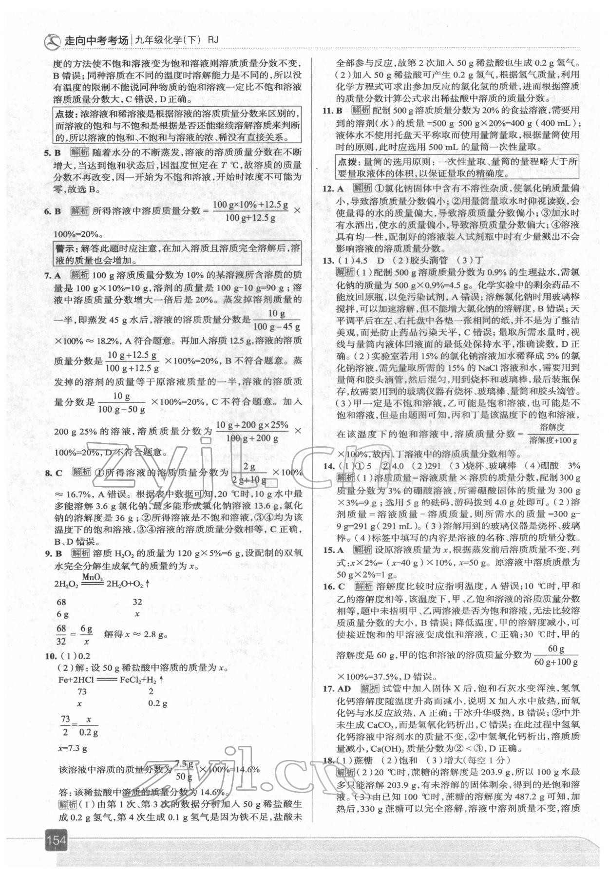 2022年走向中考考场九年级化学下册人教版 参考答案第10页