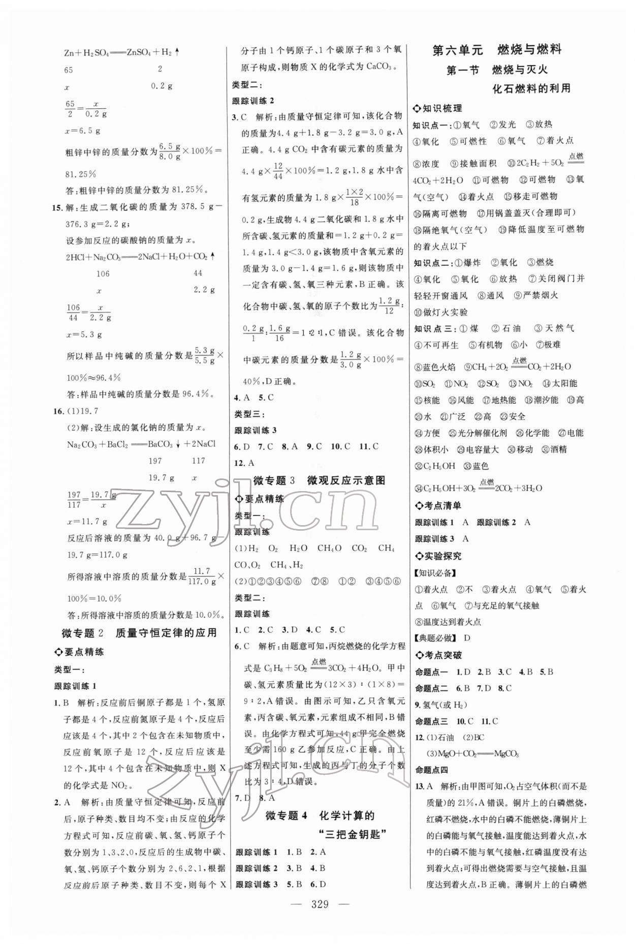 2022年全程導(dǎo)航初中總復(fù)習化學魯教版五四制 參考答案第4頁