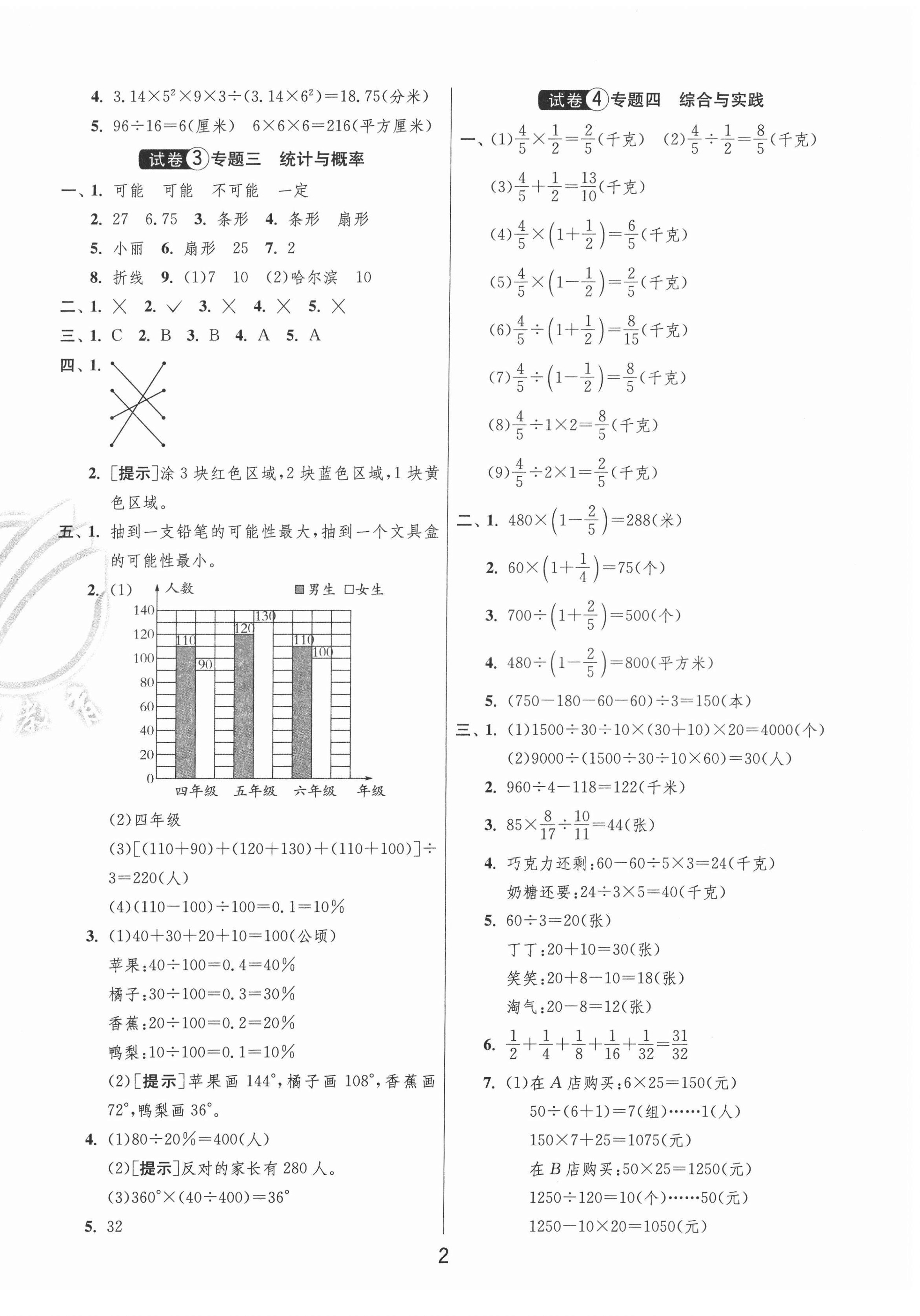 2022年盐城市小学毕业升学考试试卷精选数学 参考答案第2页