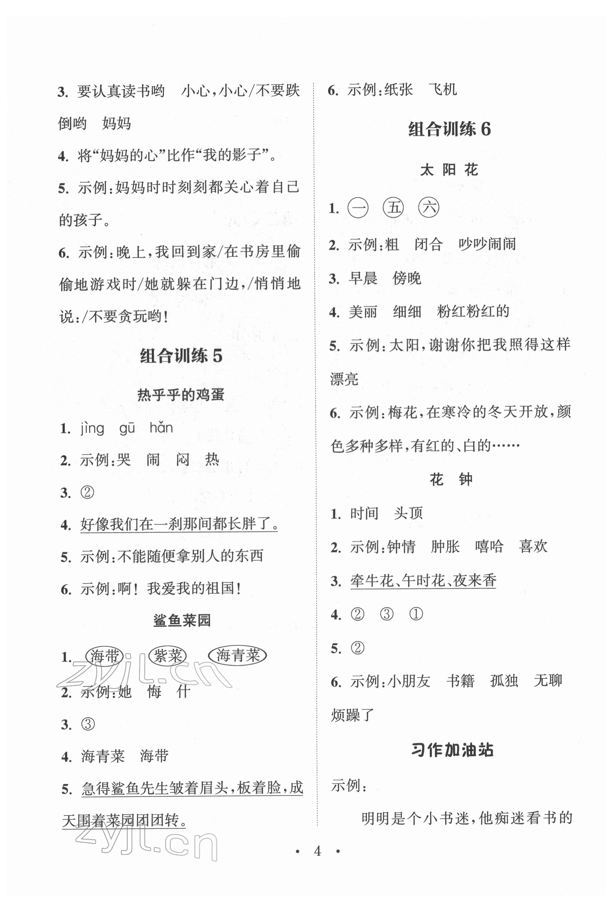 2022年通城學(xué)典小學(xué)語文閱讀與寫作組合訓(xùn)練二年級(jí)下冊(cè)通用版 參考答案第3頁