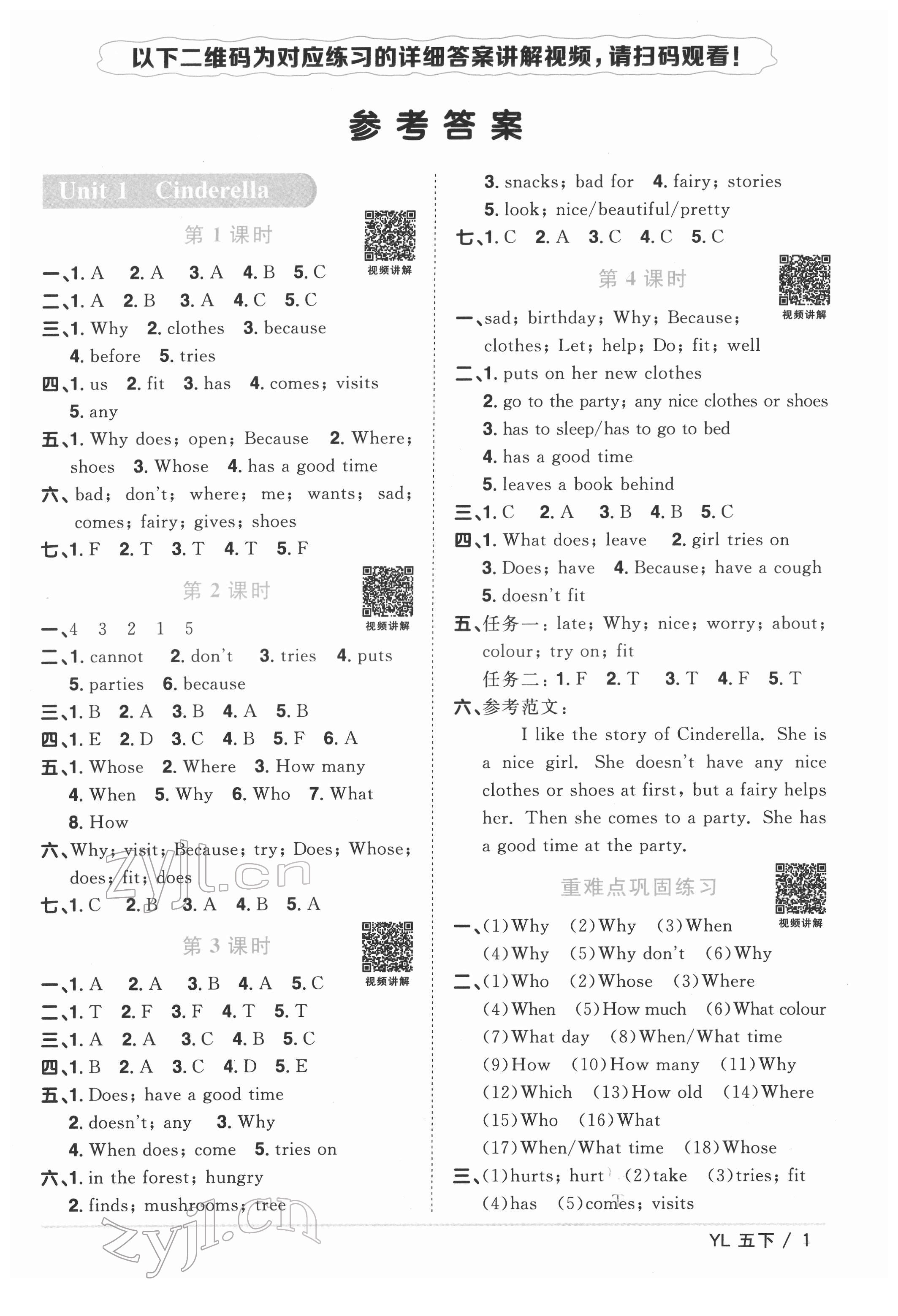 2022年陽(yáng)光同學(xué)課時(shí)優(yōu)化作業(yè)五年級(jí)英語下冊(cè)譯林版 參考答案第1頁(yè)