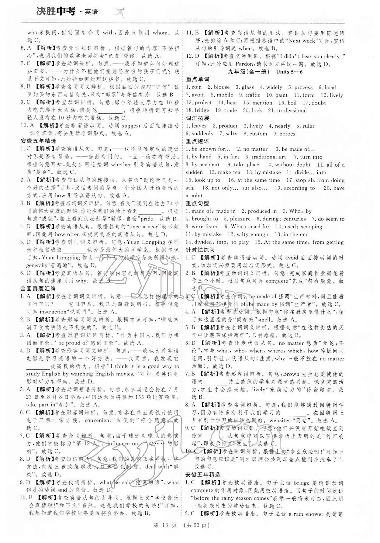 2022年決勝中考英語安徽專版 參考答案第13頁