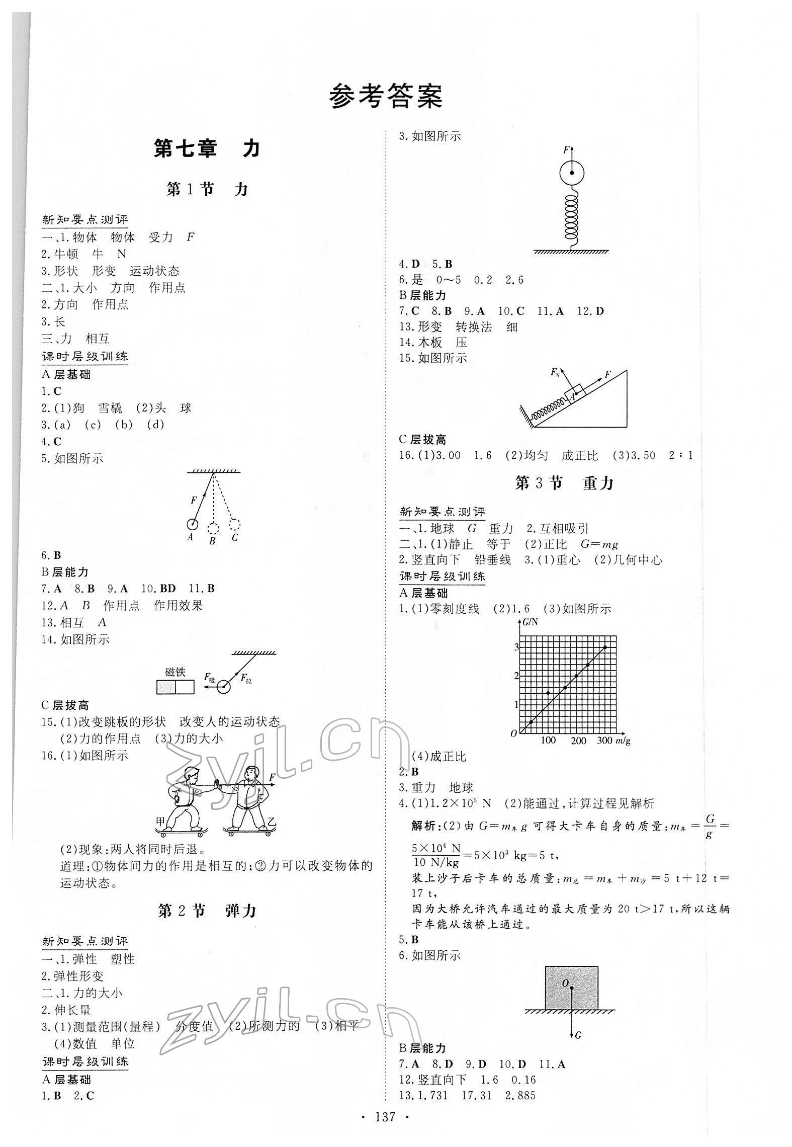 2022年練案課時(shí)作業(yè)本八年級(jí)物理下冊(cè)人教版 參考答案第1頁