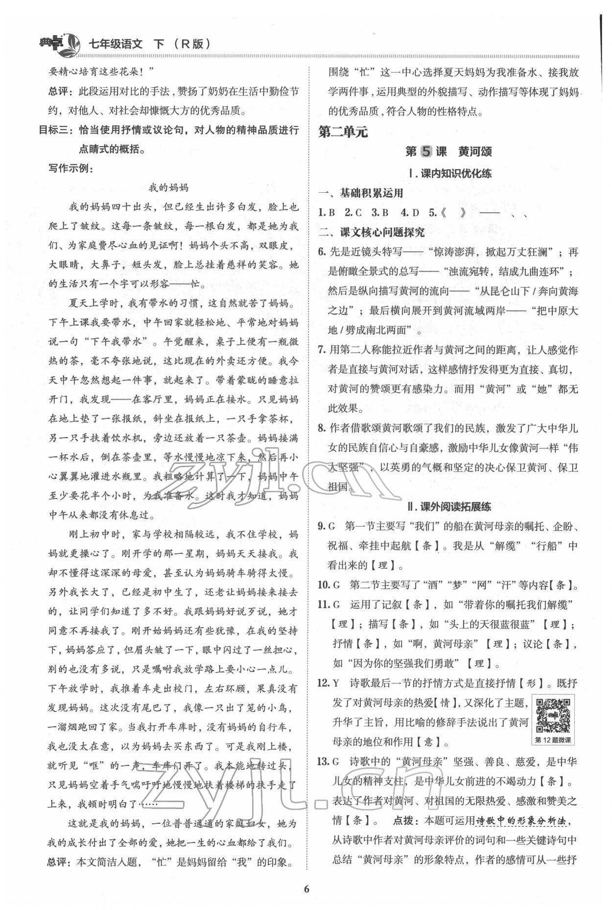 2022年综合应用创新题典中点七年级语文下册人教版 参考答案第5页