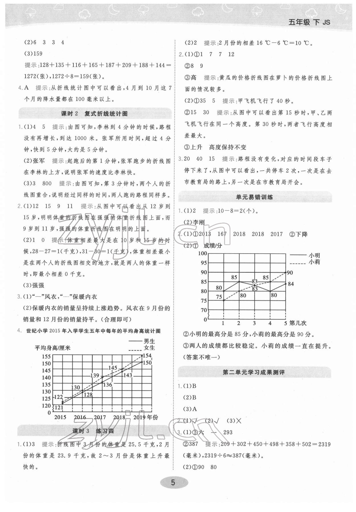 2022年黃岡同步練一日一練五年級(jí)數(shù)學(xué)下冊(cè)蘇教版 參考答案第5頁(yè)