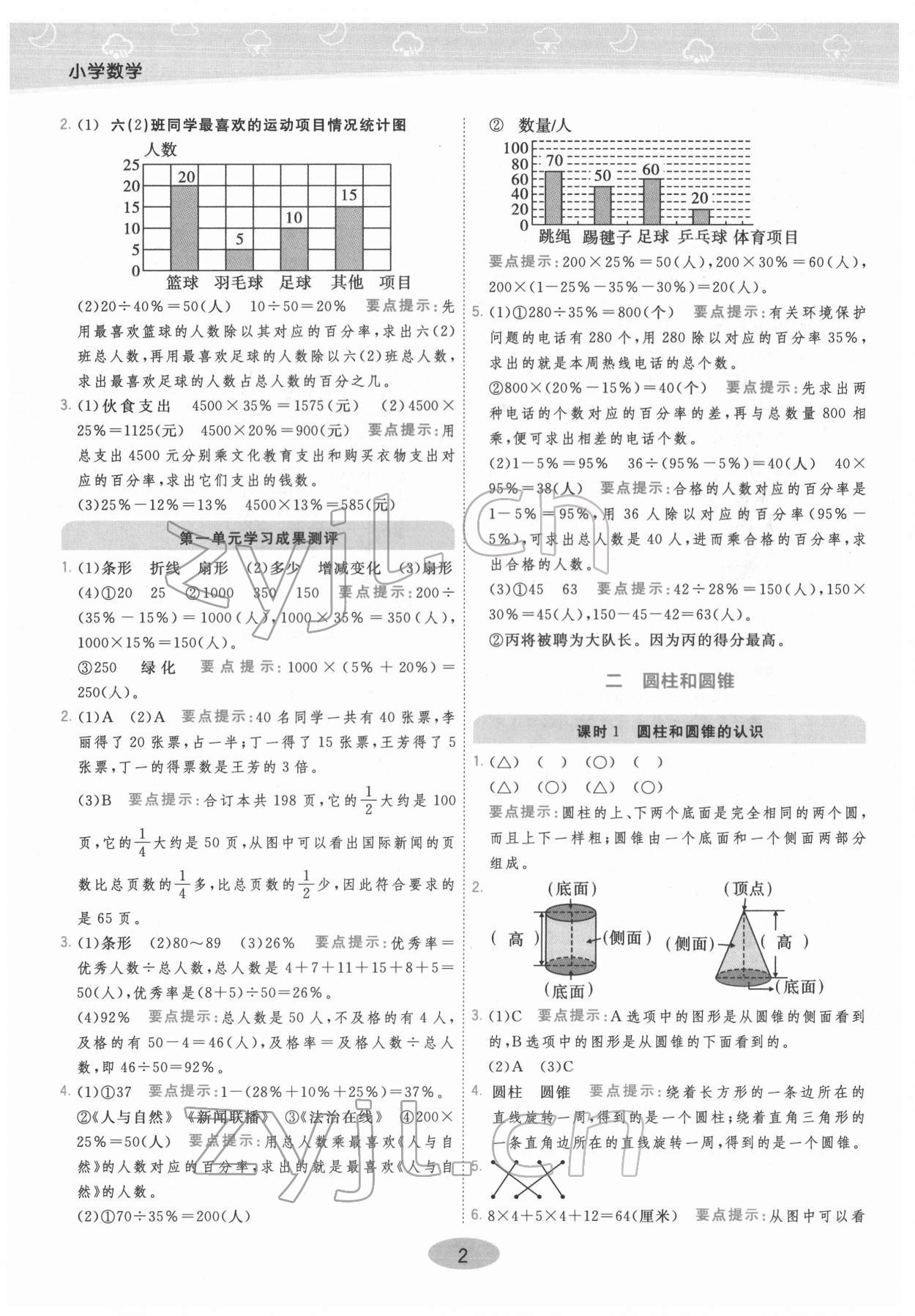 2022年黃岡同步練一日一練六年級數(shù)學(xué)下冊蘇教版 參考答案第2頁