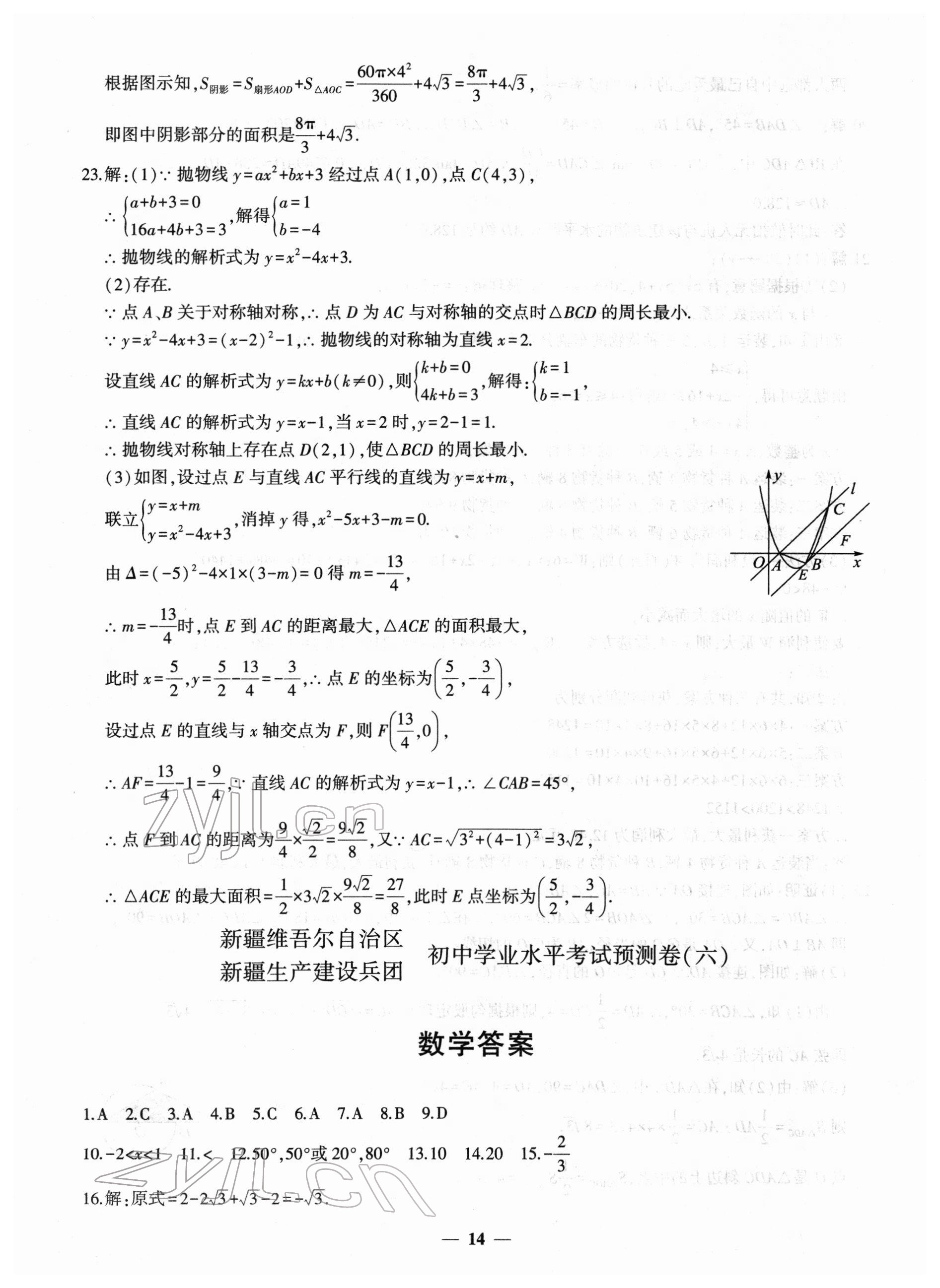 2022年中考五考合一預(yù)測(cè)卷數(shù)學(xué)新疆專版 第14頁