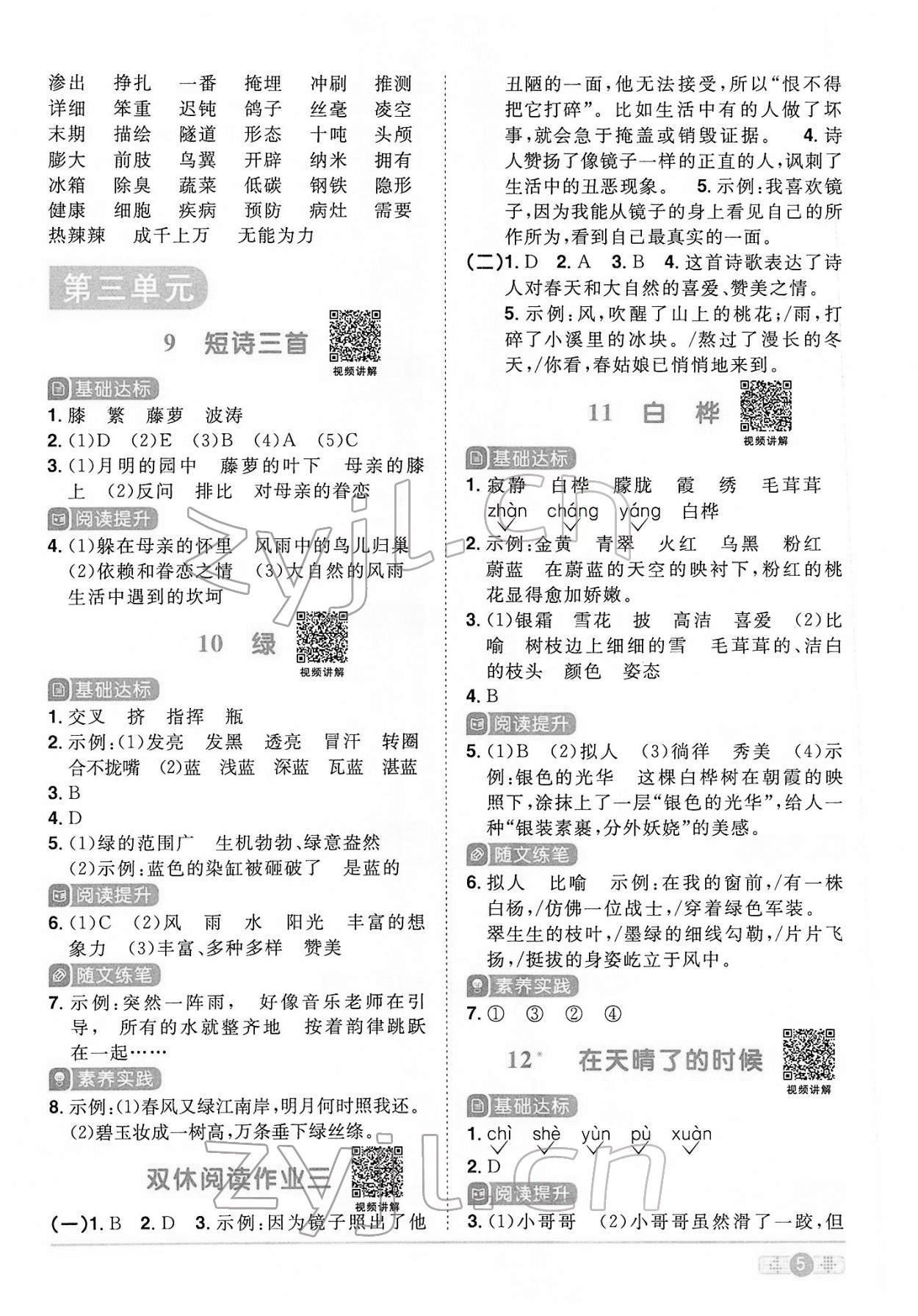 2022年阳光同学课时优化作业四年级语文下册人教版 第5页