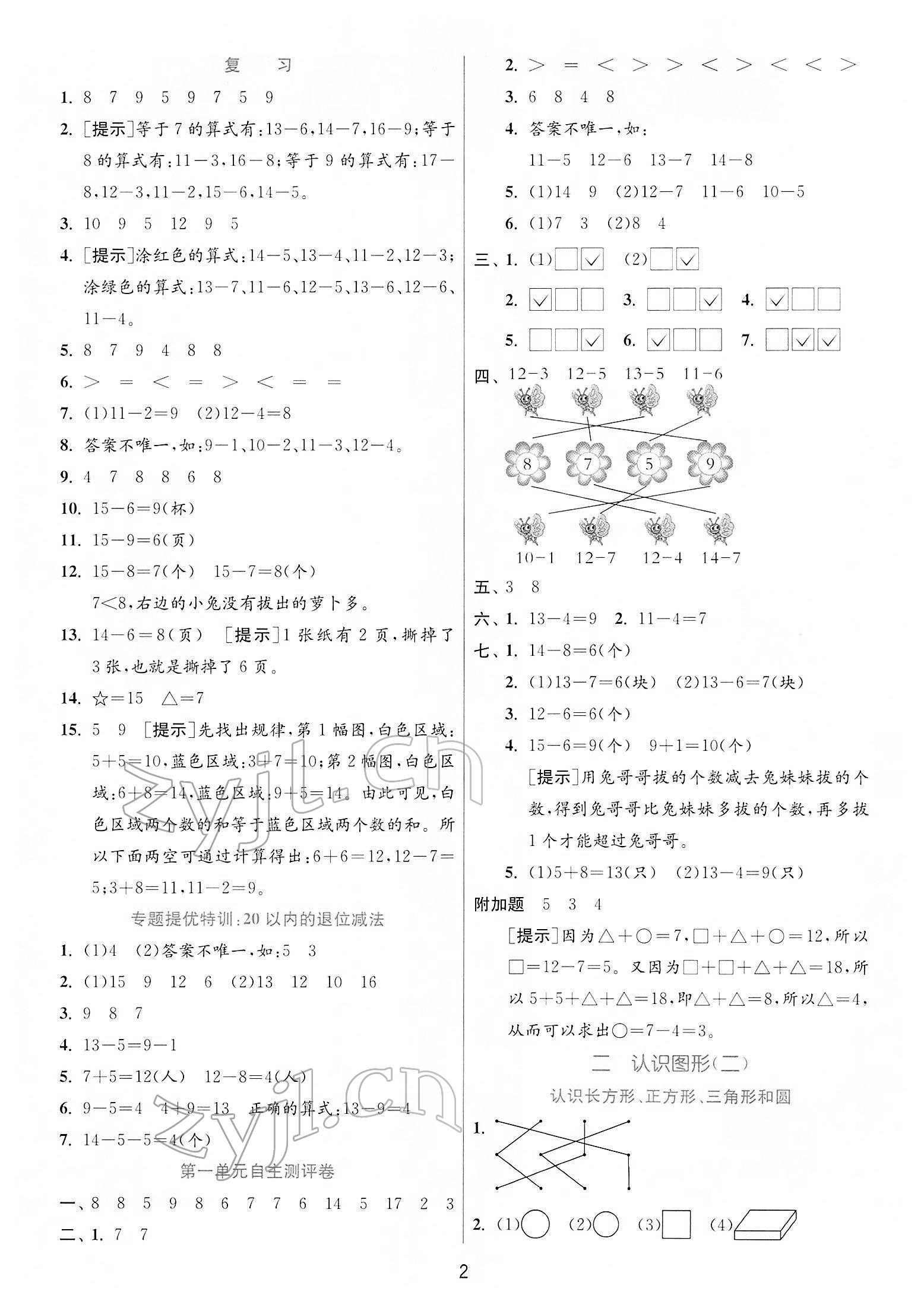 2022年實(shí)驗(yàn)班提優(yōu)訓(xùn)練一年級數(shù)學(xué)下冊蘇教版江蘇專版 第2頁