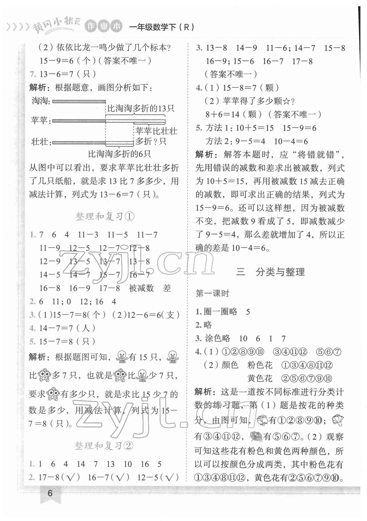 2022年黃岡小狀元作業(yè)本一年級(jí)數(shù)學(xué)下冊(cè)人教版 第6頁