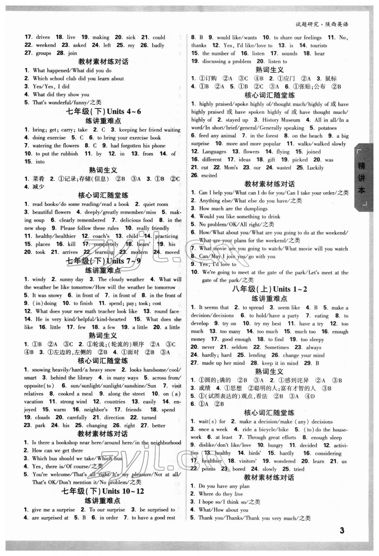 2022年万唯中考试题研究英语陕西专版 参考答案第2页