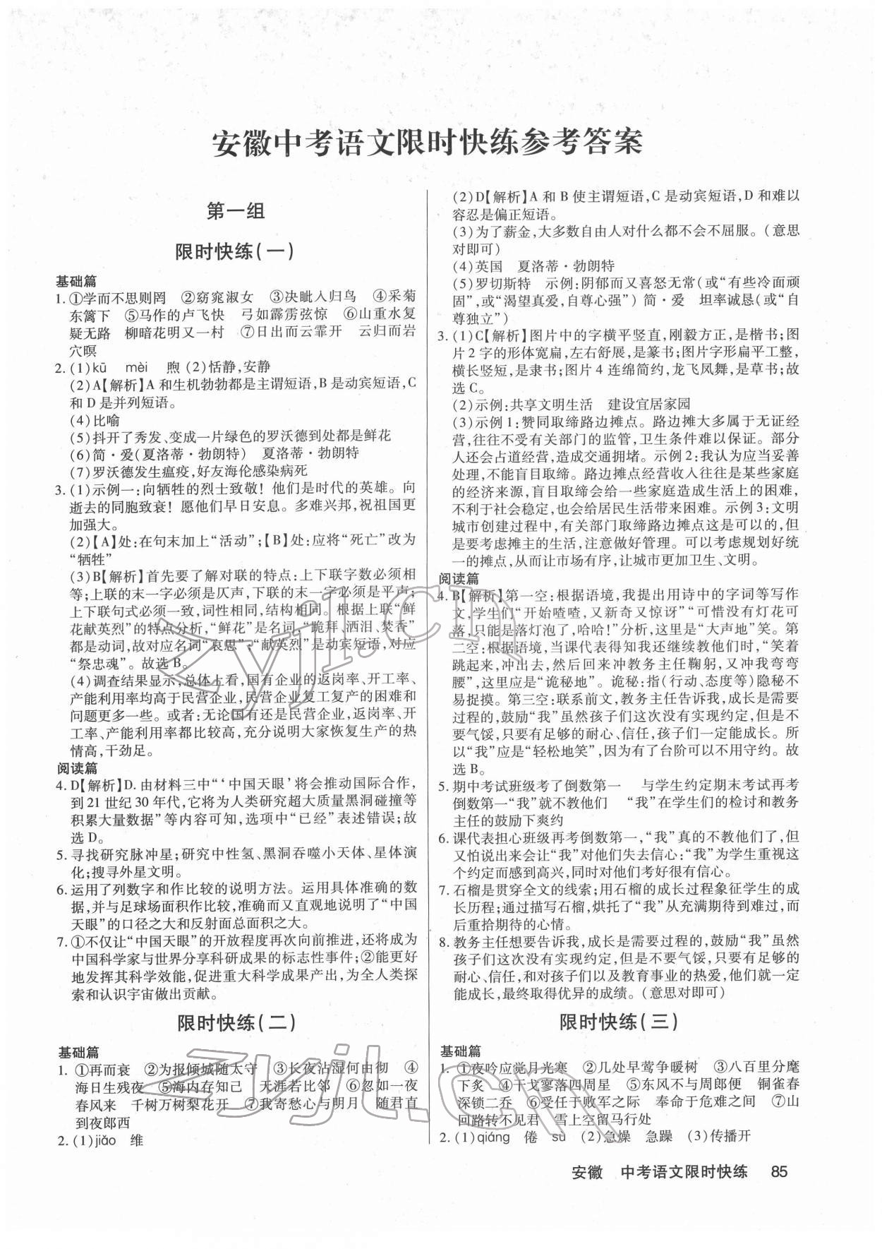 2022年中考語文限時快練語文安徽專版 第1頁