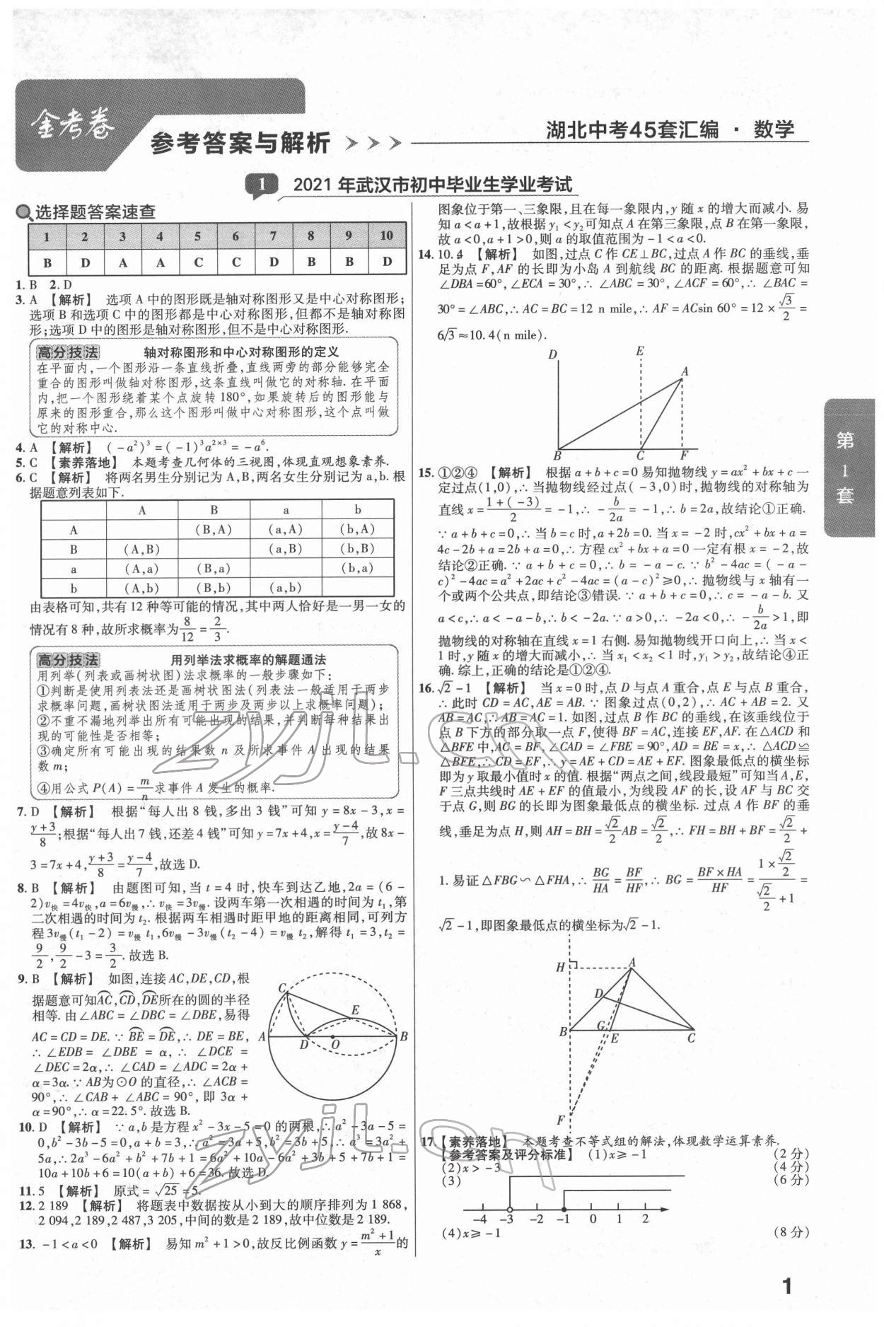 2022年金考卷湖北中考45套匯編數學 第1頁