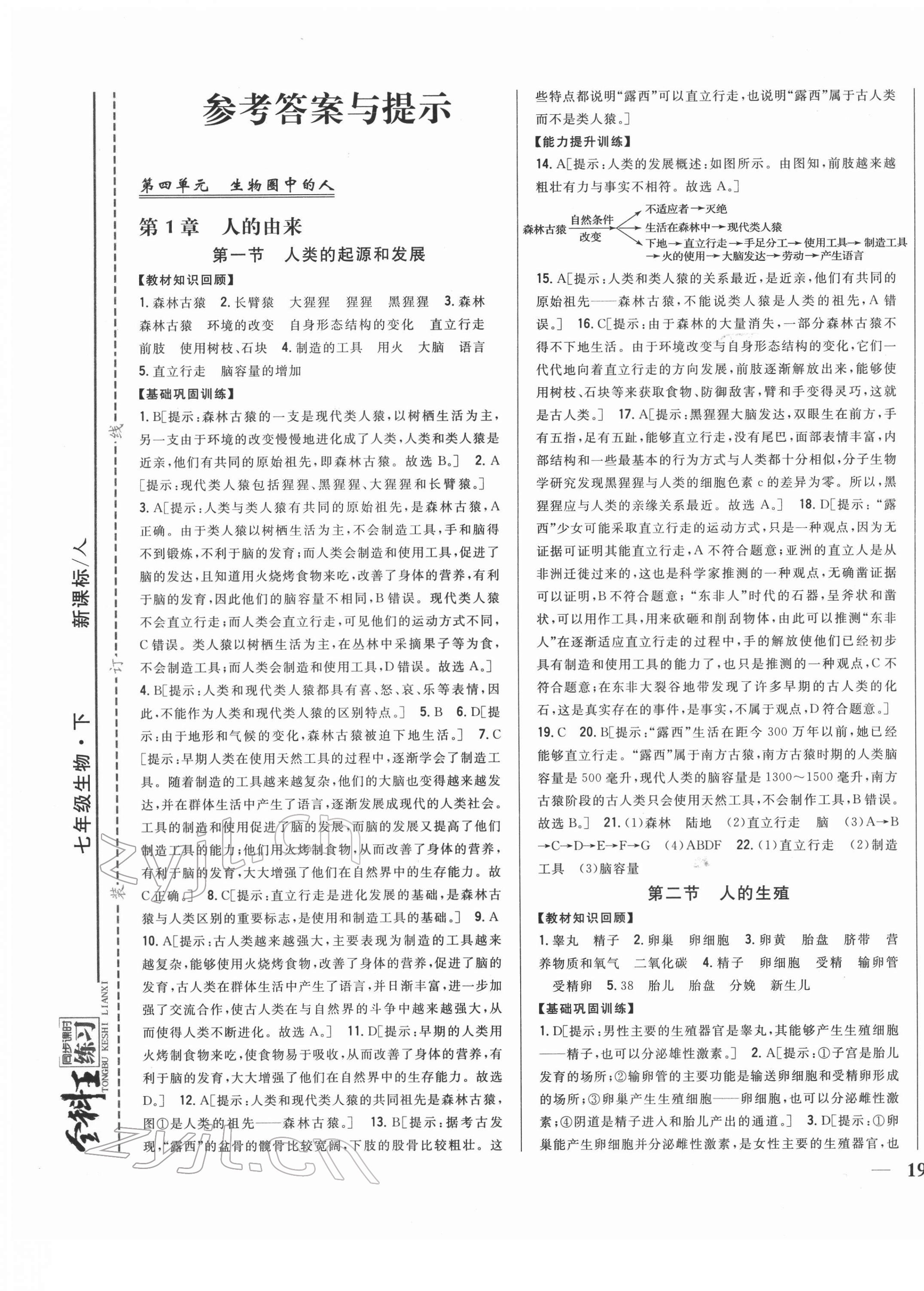 2022年全科王同步課時練習(xí)七年級生物下冊人教版 第1頁