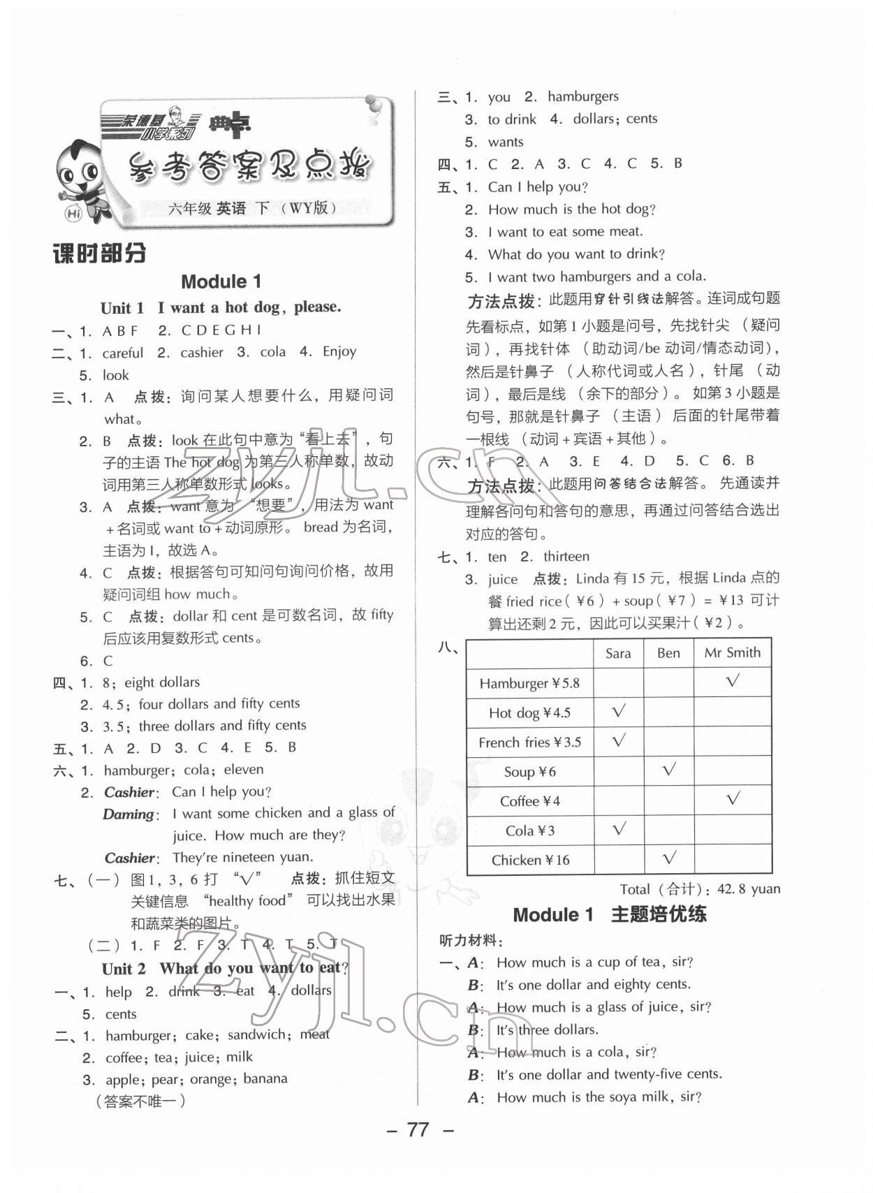 2022年综合应用创新题典中点六年级英语下册外研版 参考答案第1页