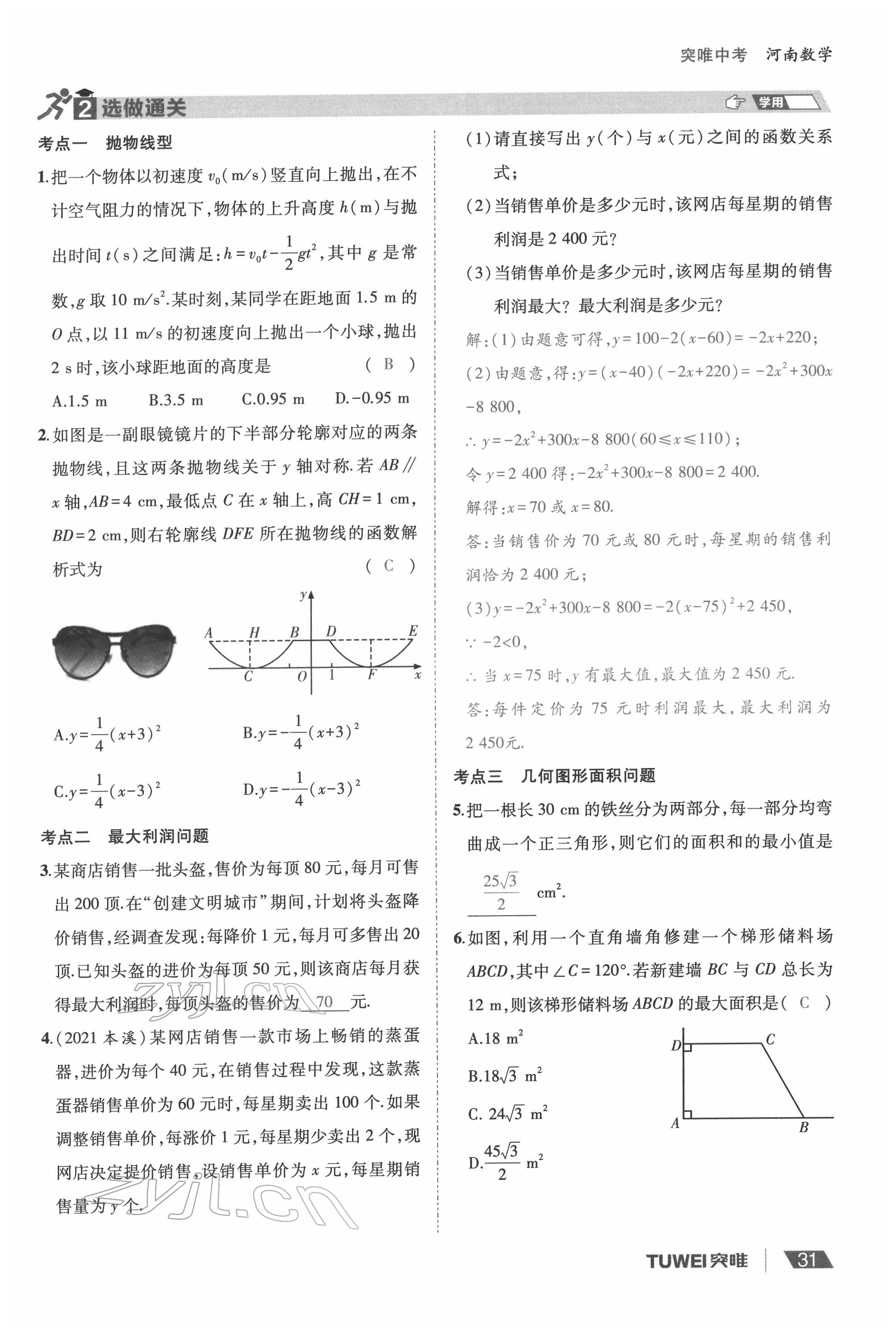 2022年一戰(zhàn)通關(guān)中考總復(fù)習(xí)數(shù)學(xué)河南專版 參考答案第31頁(yè)