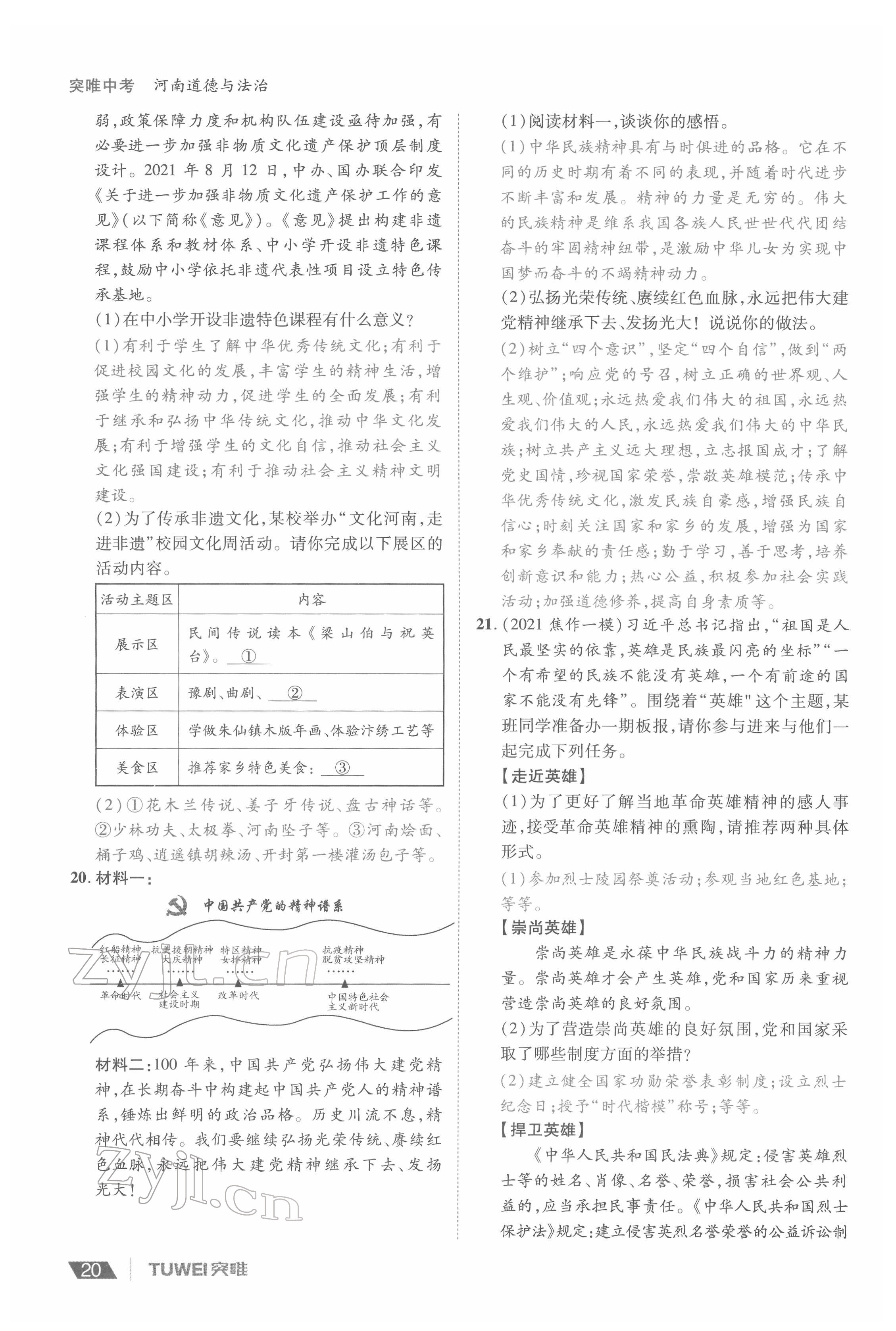 2022年一战通关中考总复习道德与法治河南专版&nbsp;参考答案第20页