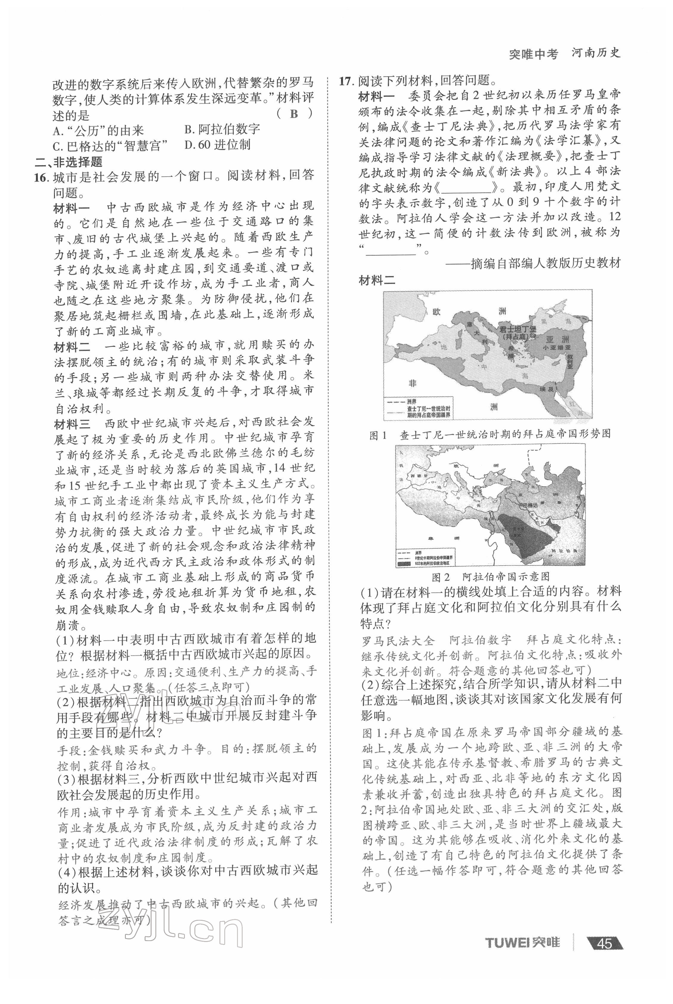 2022年一戰(zhàn)通關(guān)中考總復(fù)習(xí)歷史河南專版 參考答案第45頁